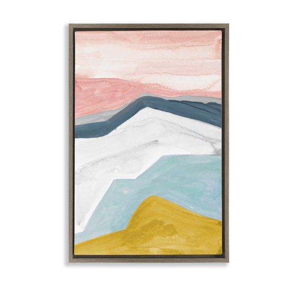 Stupell Industries Pastel Geometric Mountains Brown Framed Floater Canvas Wall Art, design by B. Danelle