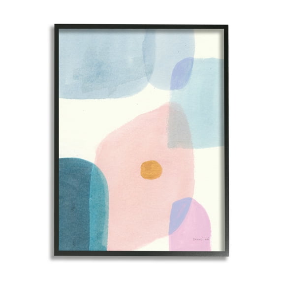 Stupell Industries Pastel Geometric Shape Abstraction Soft Blue Pink Yellow Abstract Painting Black Framed Art Print Wall Art, 24 x 30