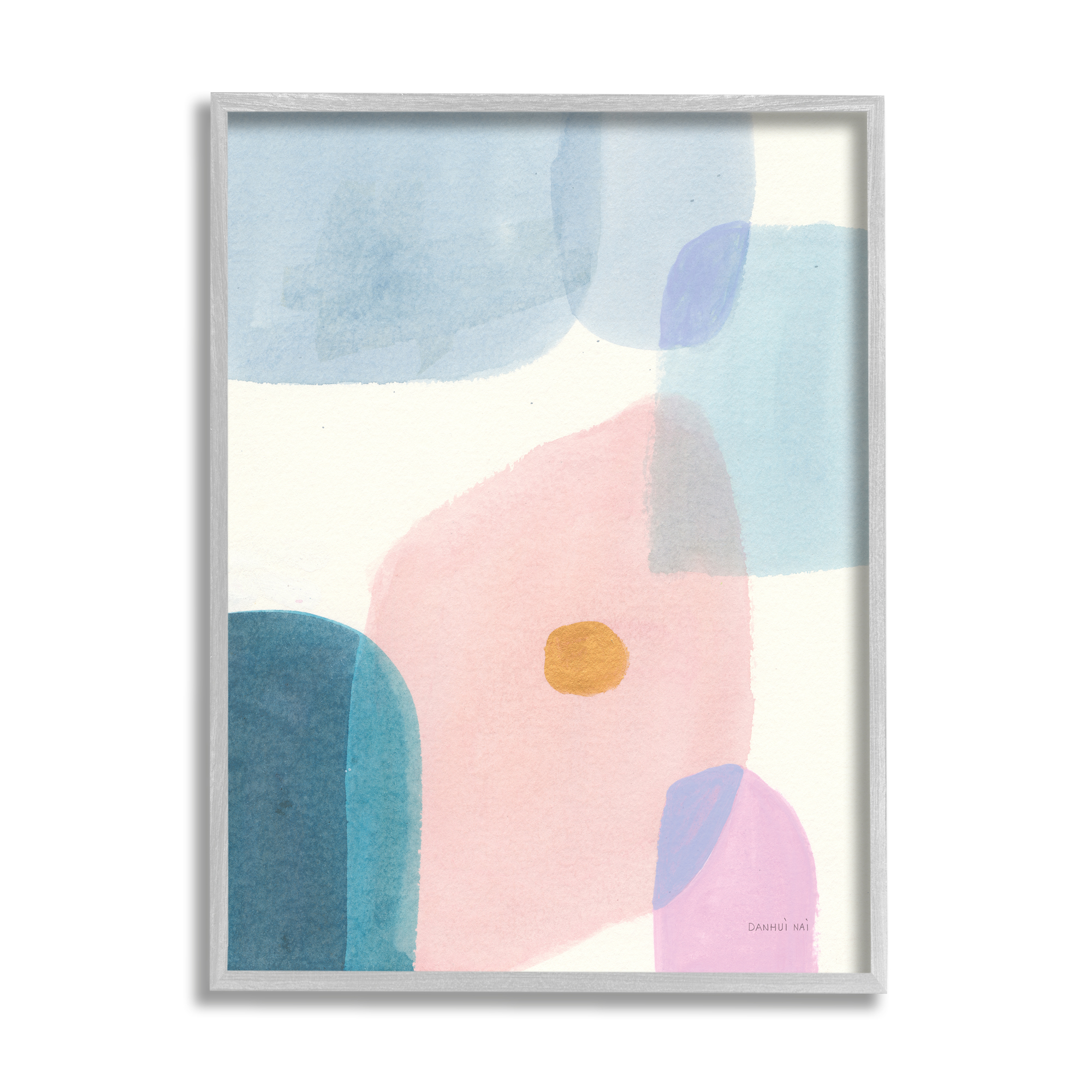 Stupell Industries Pastel Geometric Shape Abstraction Soft Blue Pink Yellow Modern Painting Gray framed Art Print Wall Art, 11 x 14, Design by Danhui Nai