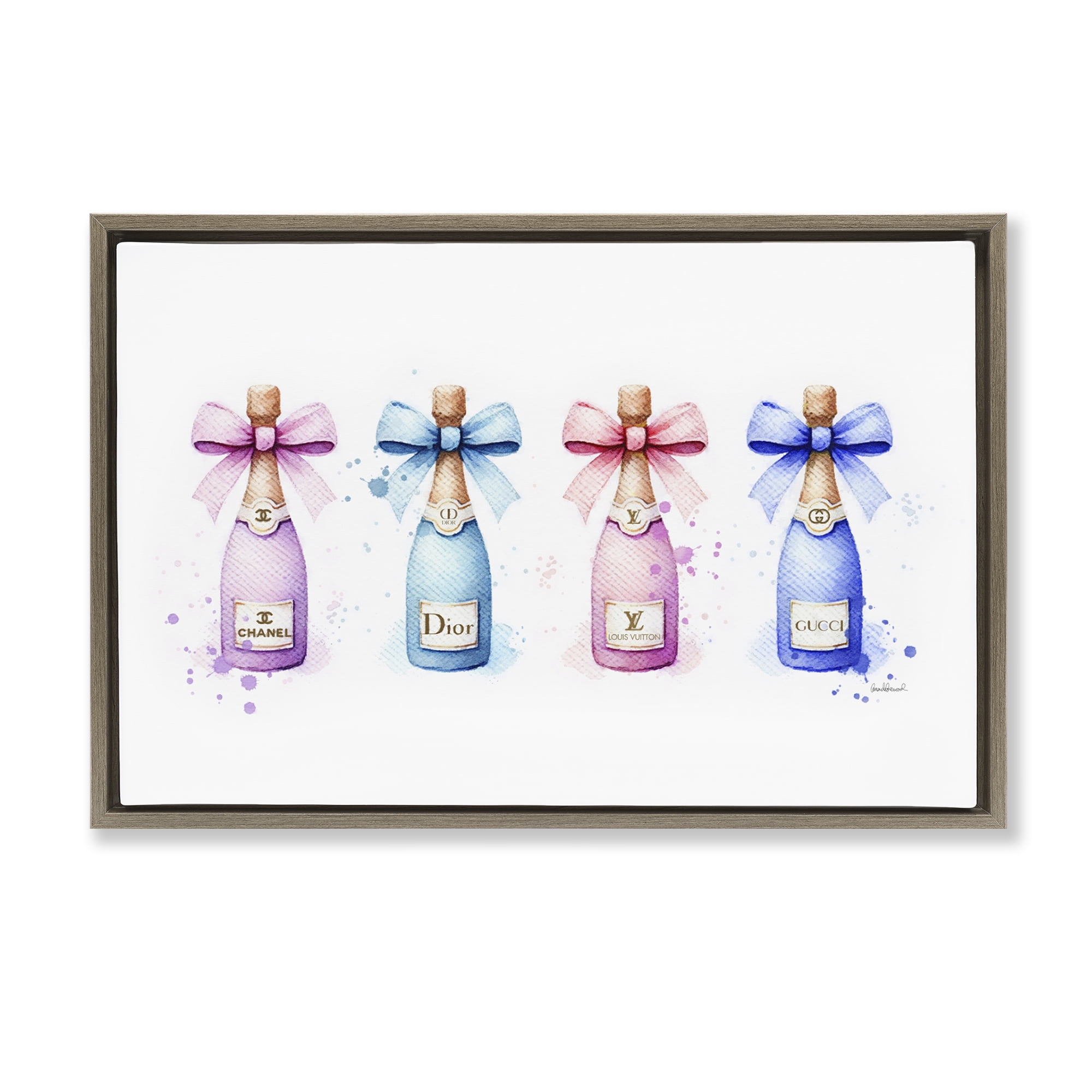 Stupell Industries Pastel Glam Champagnes Food & Beverage Painting Brown Floater Framed Canvas Art Print Wall Art, 31 x 21