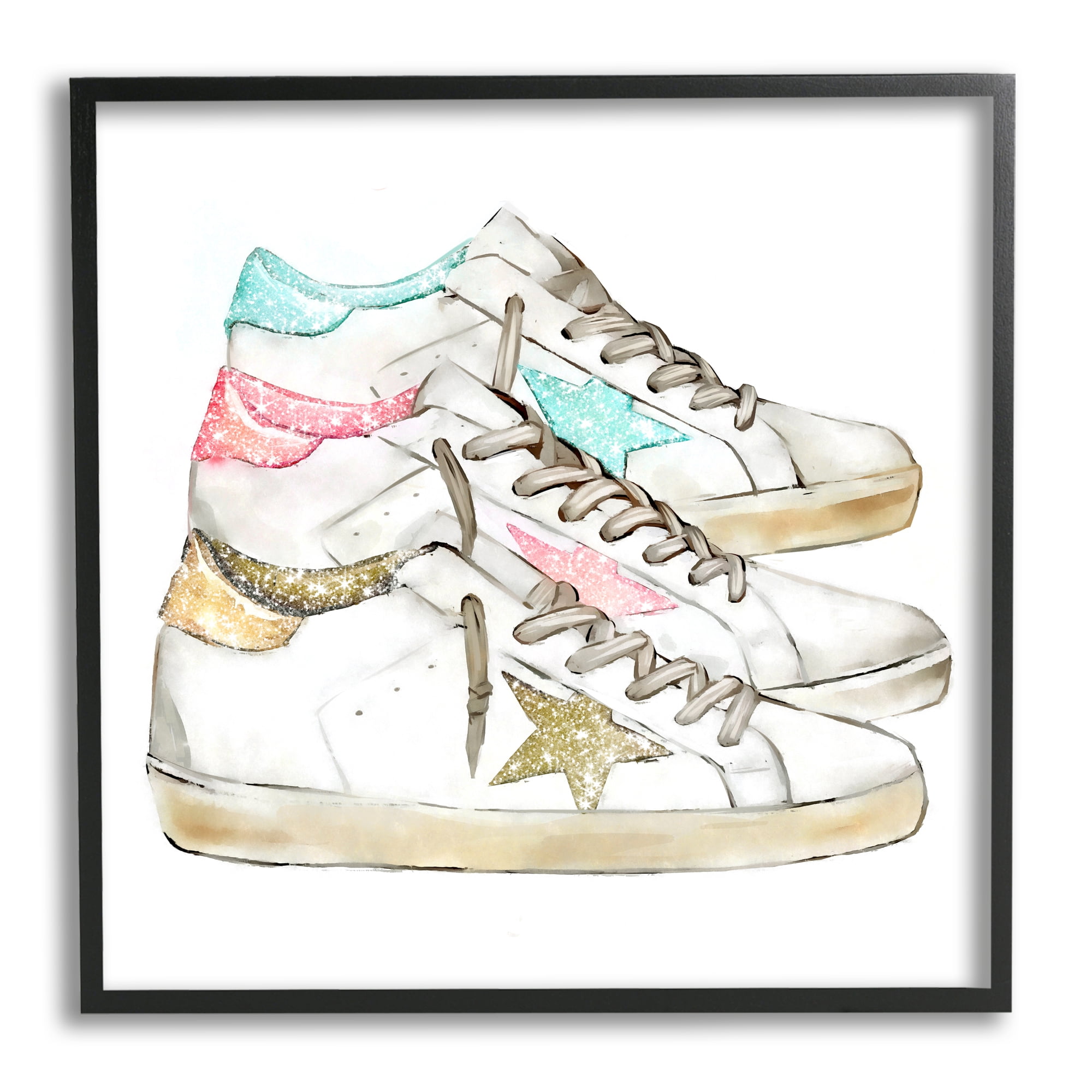 Stupell Industries Pastel Glam Fashion Sneakers Beauty & Fashion Painting Black Framed Art Print Wall Art