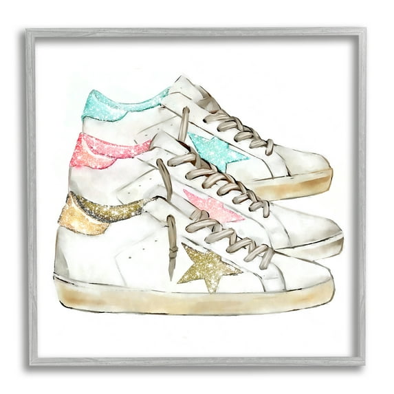 Stupell Industries Pastel Glam Fashion Sneakers Beauty & Fashion Painting Gray Framed Art Print Wall Art