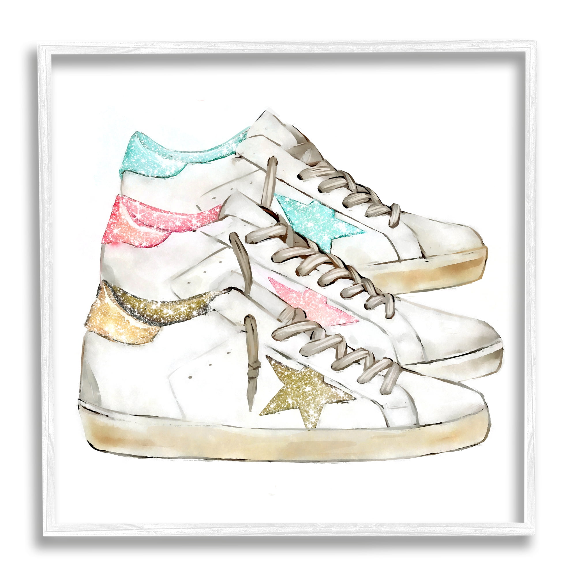 Stupell Industries Pastel Glam Fashion Sneakers Beauty & Fashion Painting White Framed Art Print Wall Art