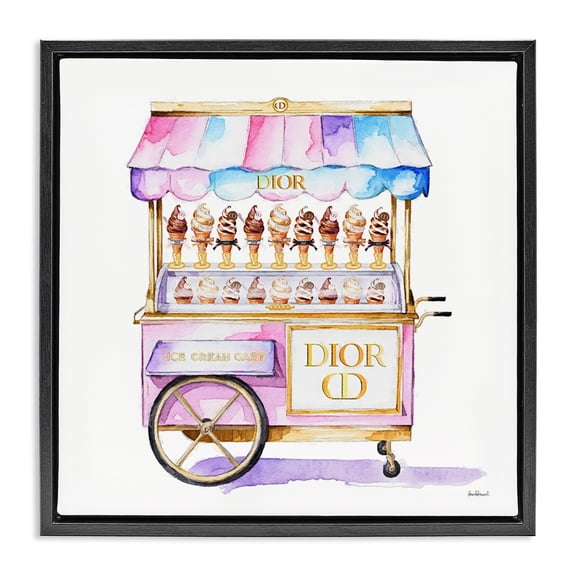 Stupell Industries Pastel Glam Ice Cream Black Framed Floater Canvas Wall Art design by Amanda Greenwood, 25 x 25