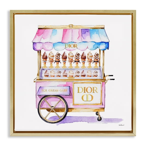 Stupell Industries Pastel Glam Ice Cream Gold Framed Floater Canvas Wall Art design by Amanda Greenwood, 18 x 18