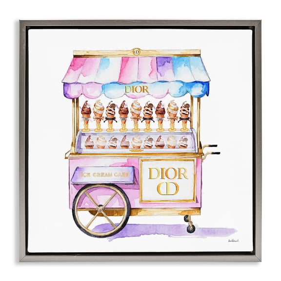 Stupell Industries Pastel Glam Ice Cream Gray Framed Floater Canvas Wall Art design by Amanda Greenwood, 25 x 25
