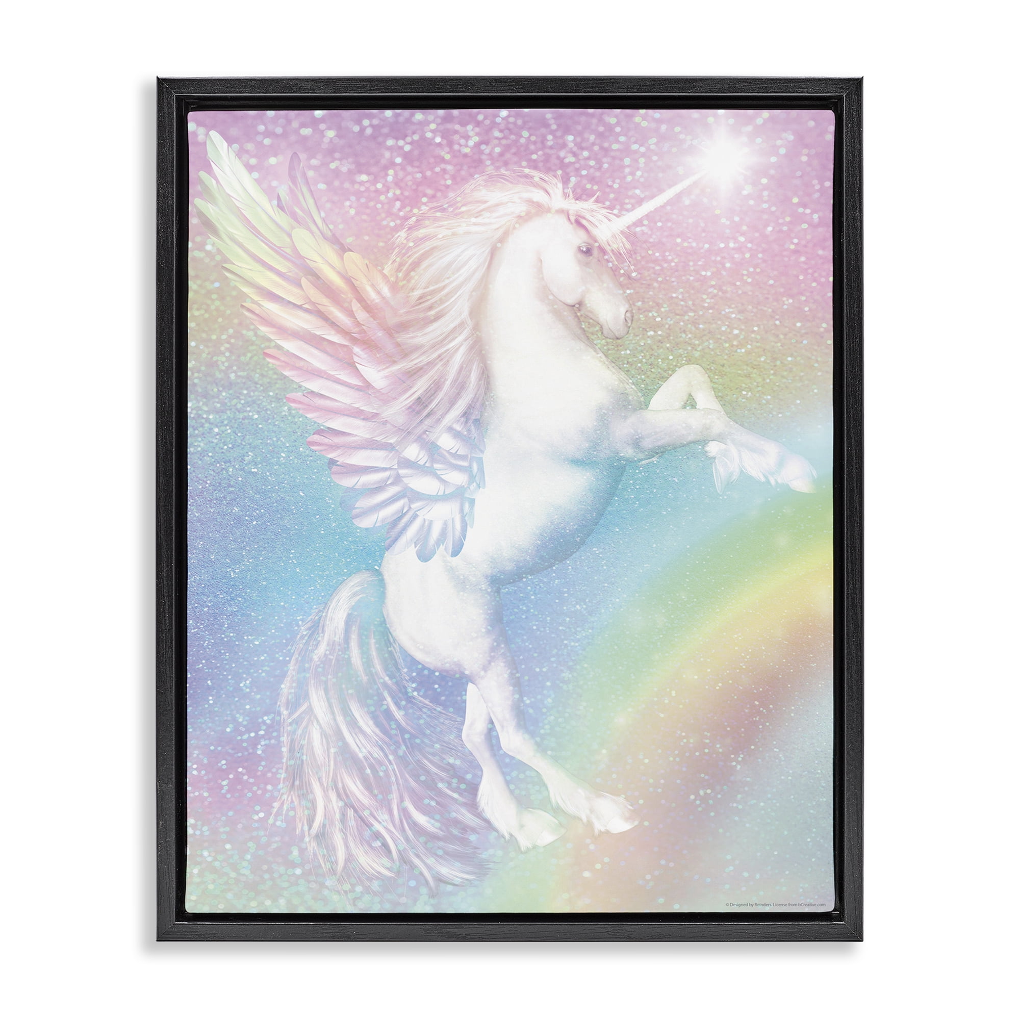 Stupell Industries Pastel Glitz Unicorn Fantasy & Sci-Fi Painting Black Floater Framed Canvas Art Print Wall Art, 25 x 31