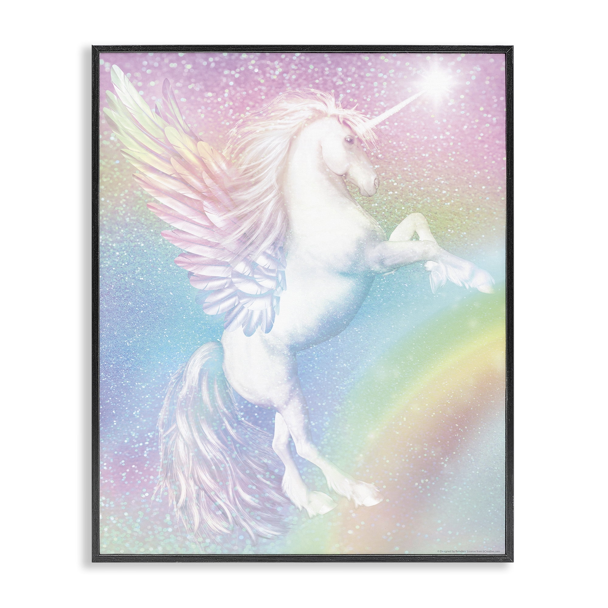 Stupell Industries Pastel Glitz Unicorn Fantasy & Sci-Fi Painting Black Framed Art Print Wall Art, 11 x 14