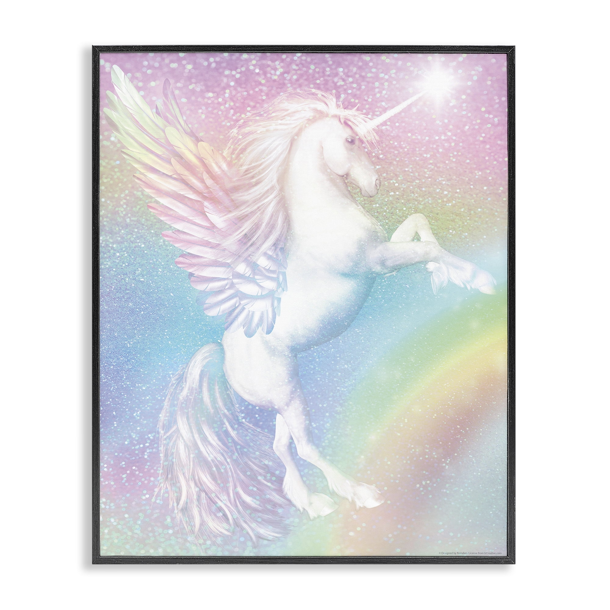 Stupell Industries Pastel Glitz Unicorn Fantasy & Sci-Fi Painting Black Framed Art Print Wall Art, 24 x 30