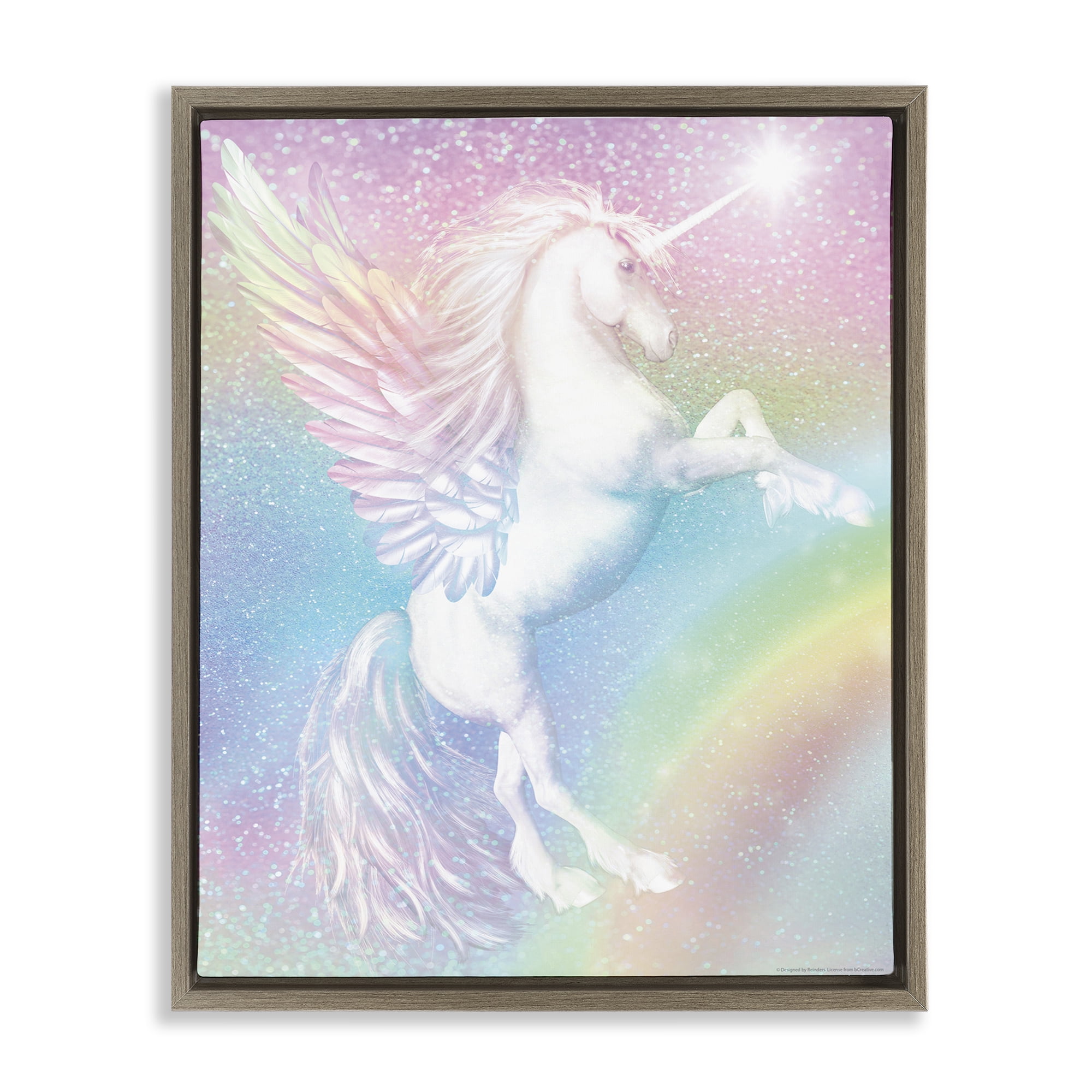 Stupell Industries Pastel Glitz Unicorn Fantasy & Sci-Fi Painting Brown Floater Framed Canvas Art Print Wall Art, 17 x 21