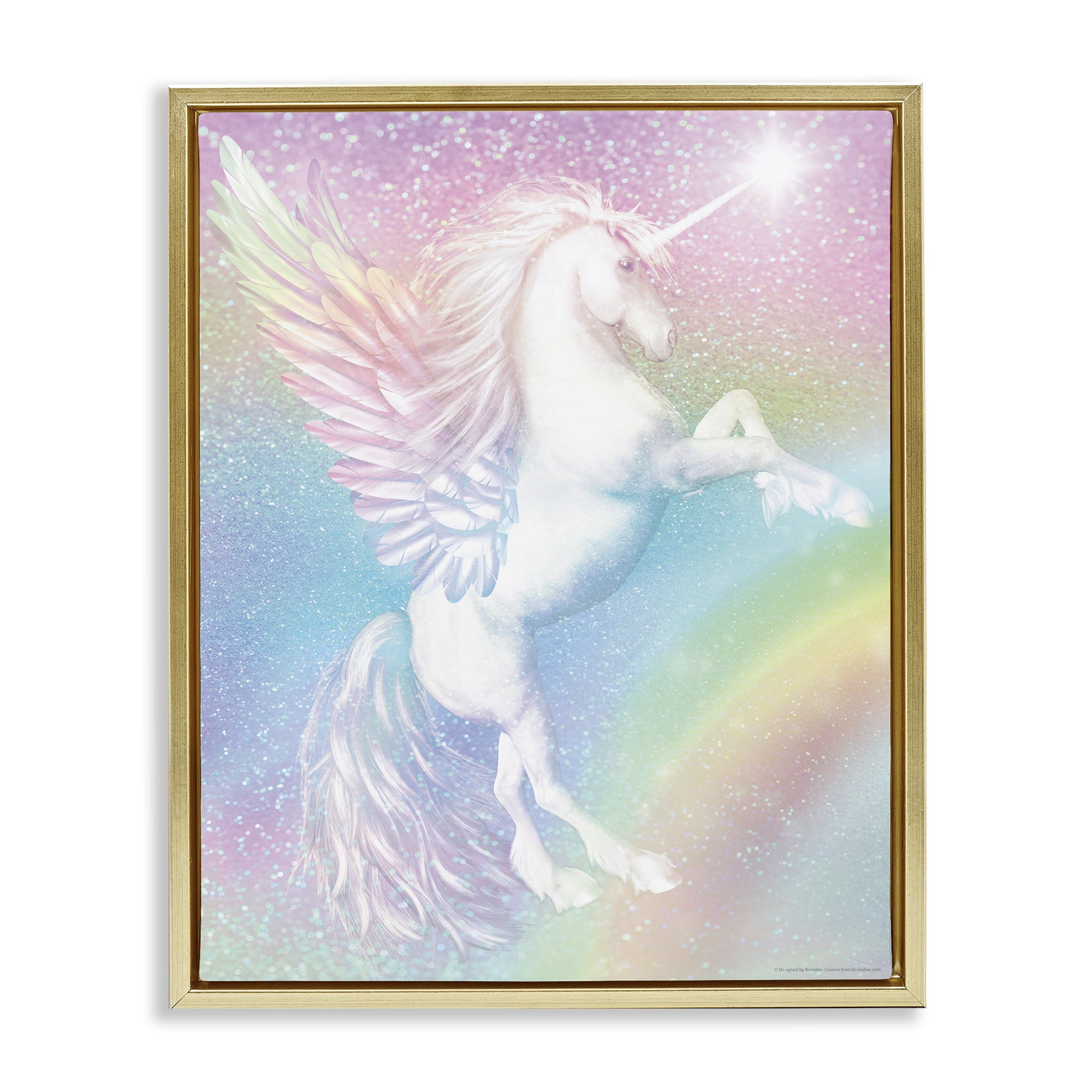 Stupell Industries Pastel Glitz Unicorn Fantasy & Sci-Fi Painting Gold Floater Framed Canvas Art Print Wall Art, 25 x 31