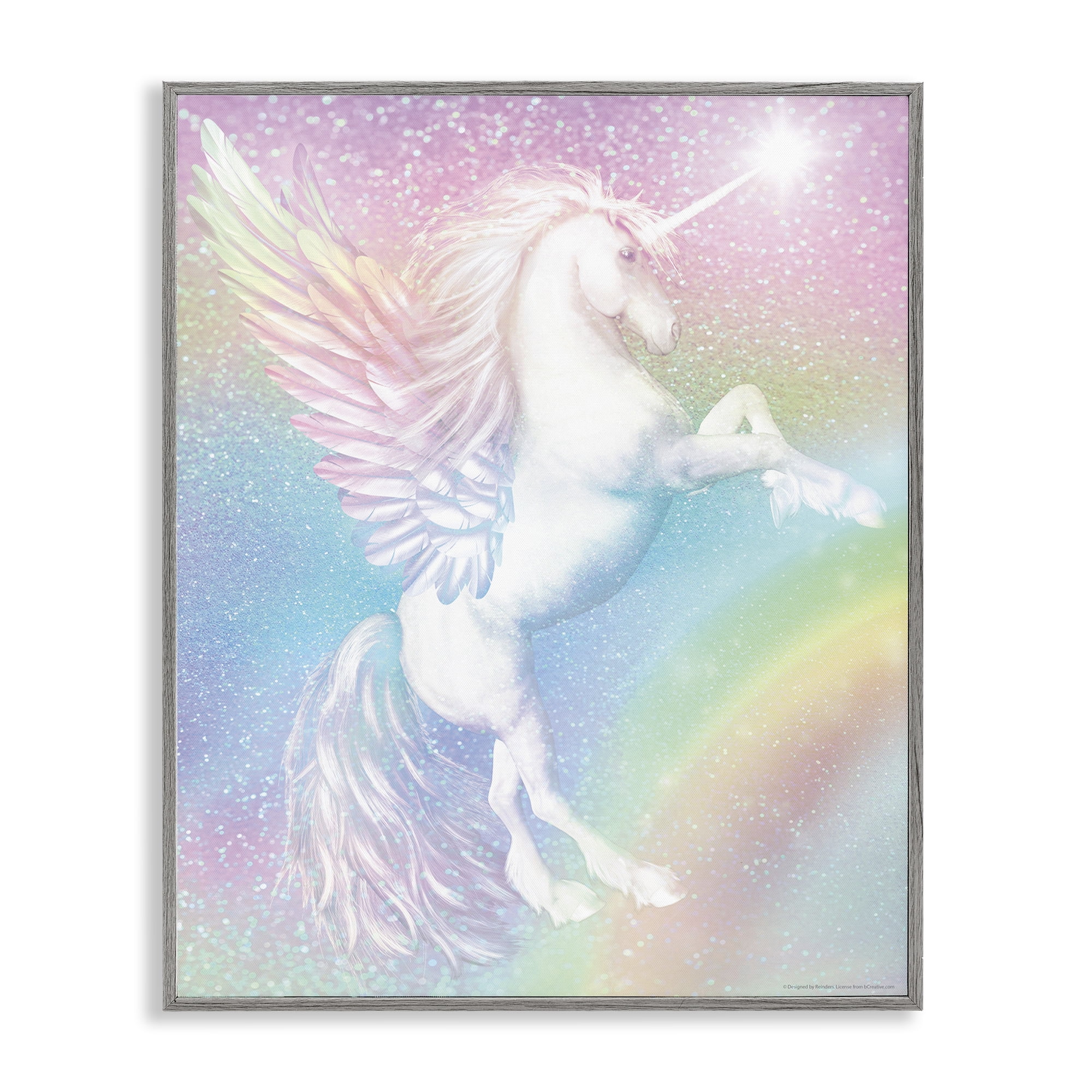 Stupell Industries Pastel Glitz Unicorn Fantasy & Sci-Fi Painting Gray Framed Art Print Wall Art, 16 x 20
