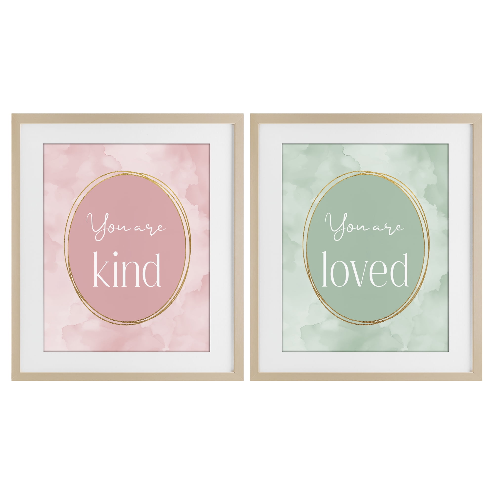 Stupell Industries Pastel Golden Affirmations 2 Piece Birch Framed Print Under Glass Set, design by Christine Simpson Art