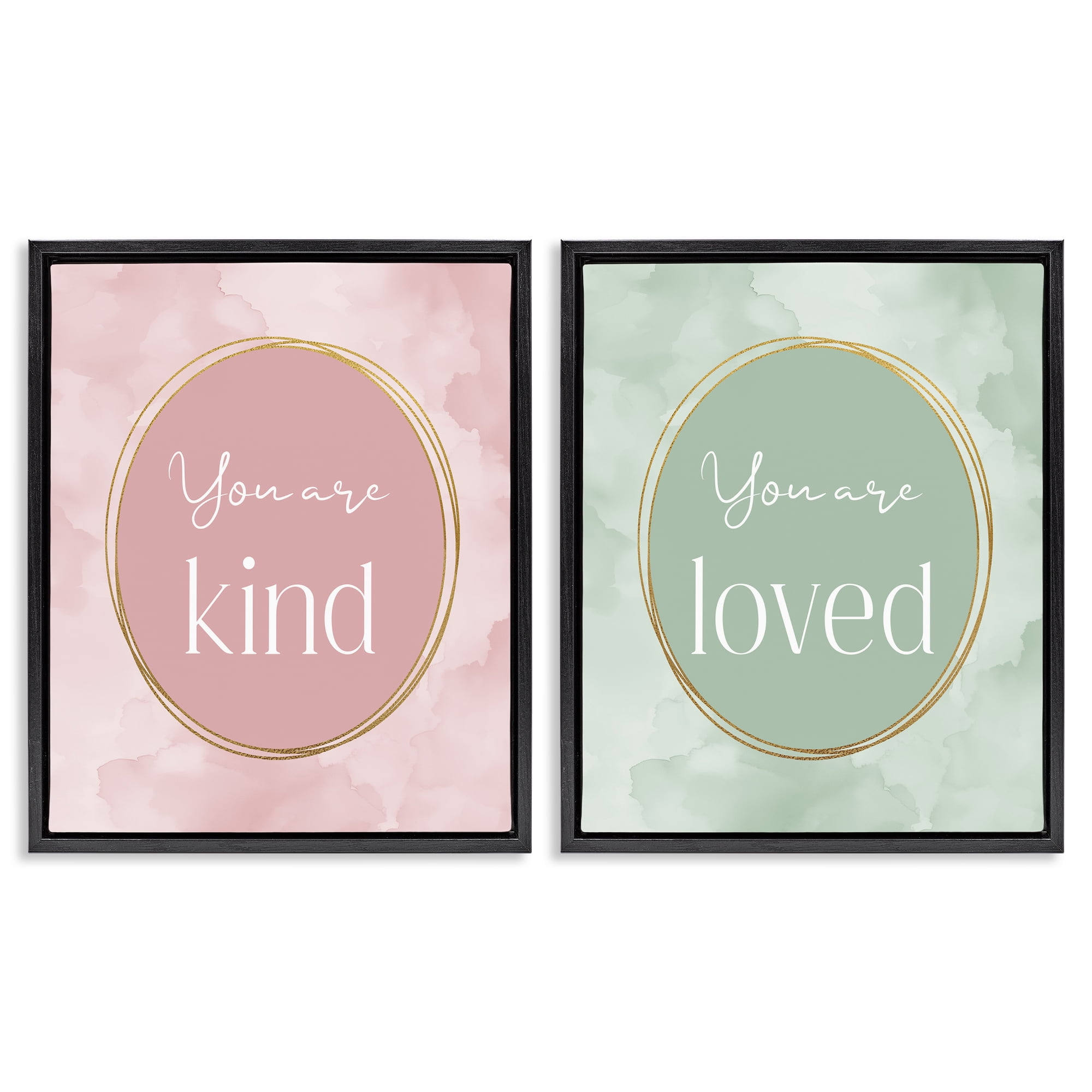 Stupell Industries Pastel Golden Affirmations 2 Piece Black Framed Floater Canvas Set, design by Christine Simpson Art