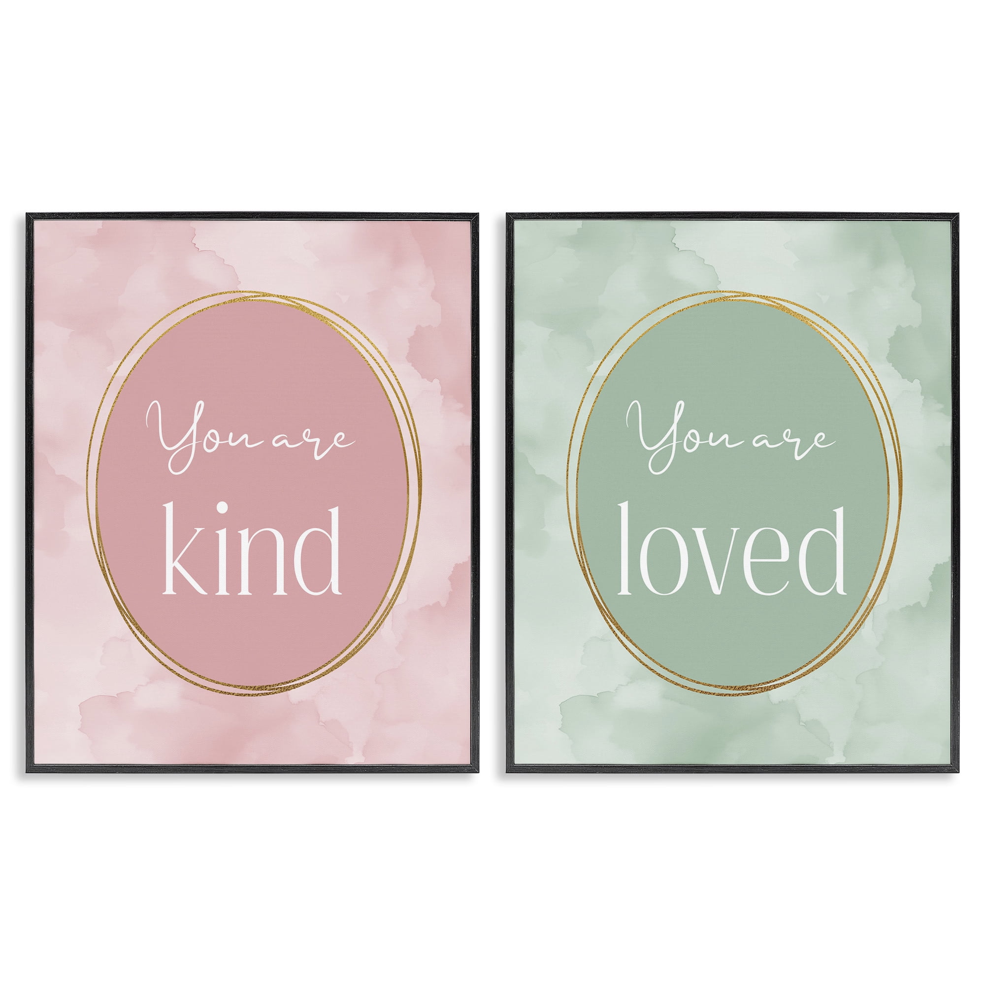 Stupell Industries Pastel Golden Affirmations 2 Piece Black Framed Giclee Art Set, design by Christine Simpson Art