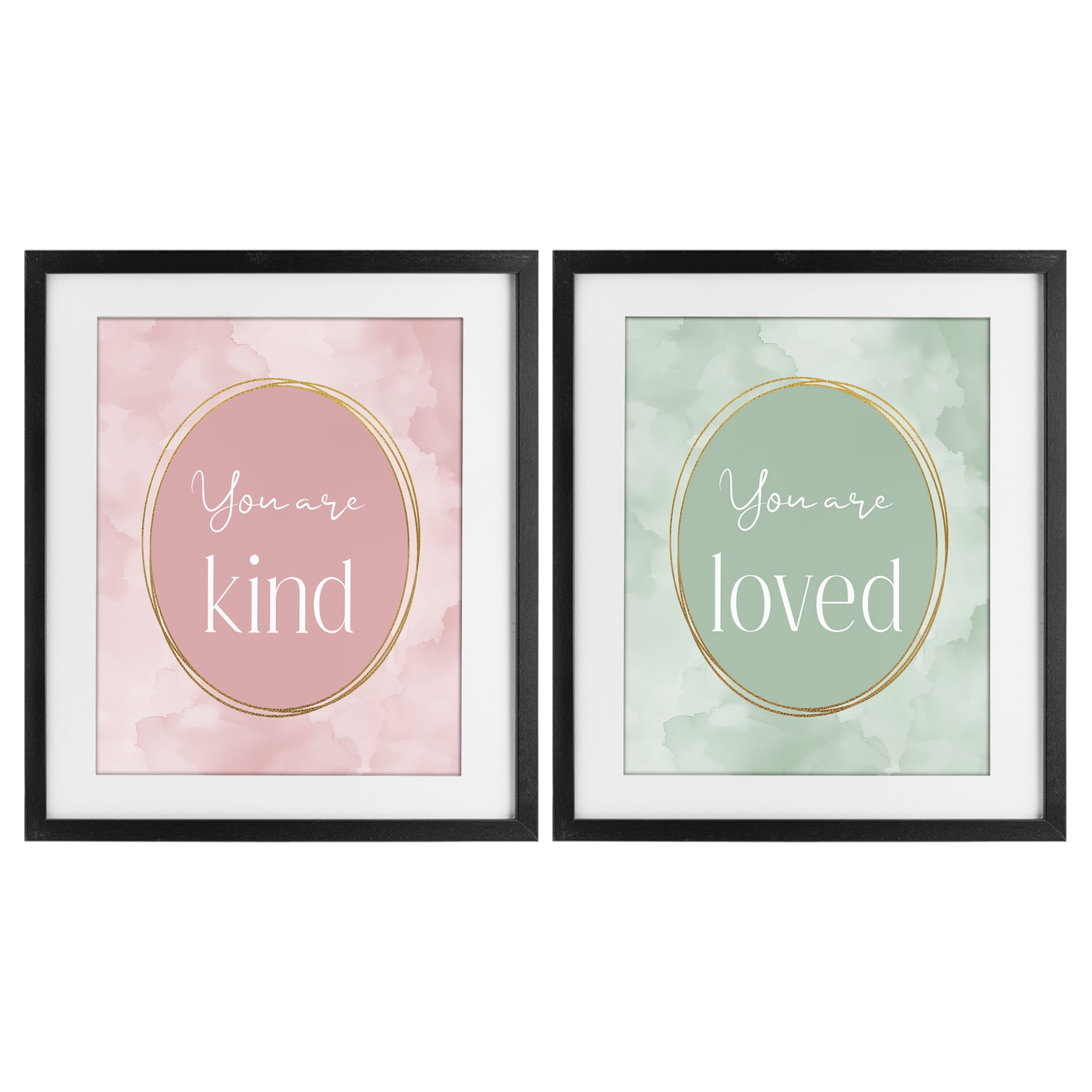 Stupell Industries Pastel Golden Affirmations 2 Piece Black Framed Print Under Glass Set, design by Christine Simpson Art