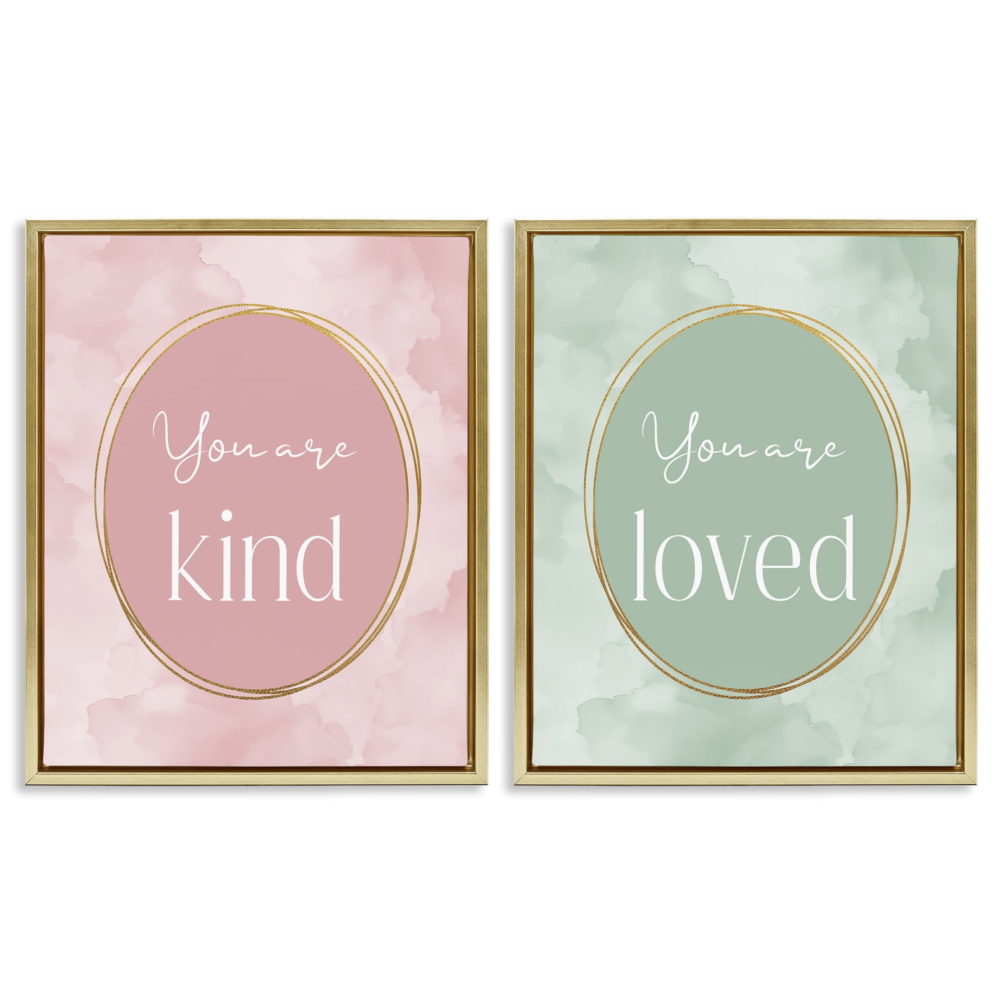 Stupell Industries Pastel Golden Affirmations 2 Piece Gold Framed Floater Canvas Set, design by Christine Simpson Art