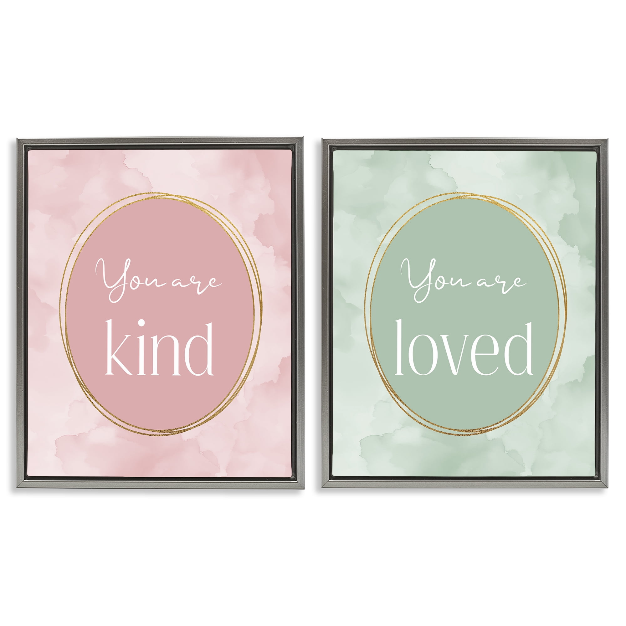 Stupell Industries Pastel Golden Affirmations 2 Piece Gray Framed Floater Canvas Set, design by Christine Simpson Art