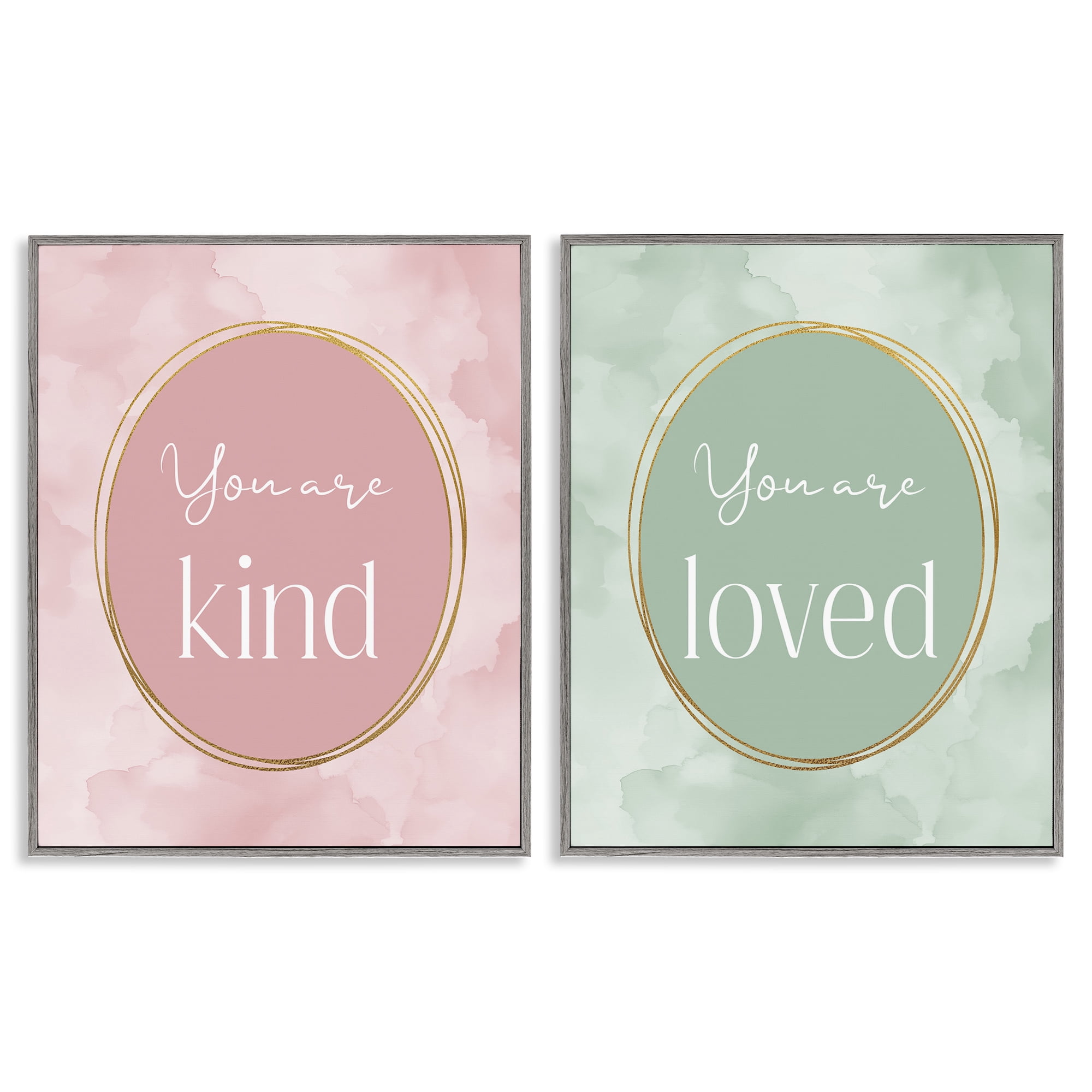 Stupell Industries Pastel Golden Affirmations 2 Piece Gray Framed Giclee Art Set, design by Christine Simpson Art