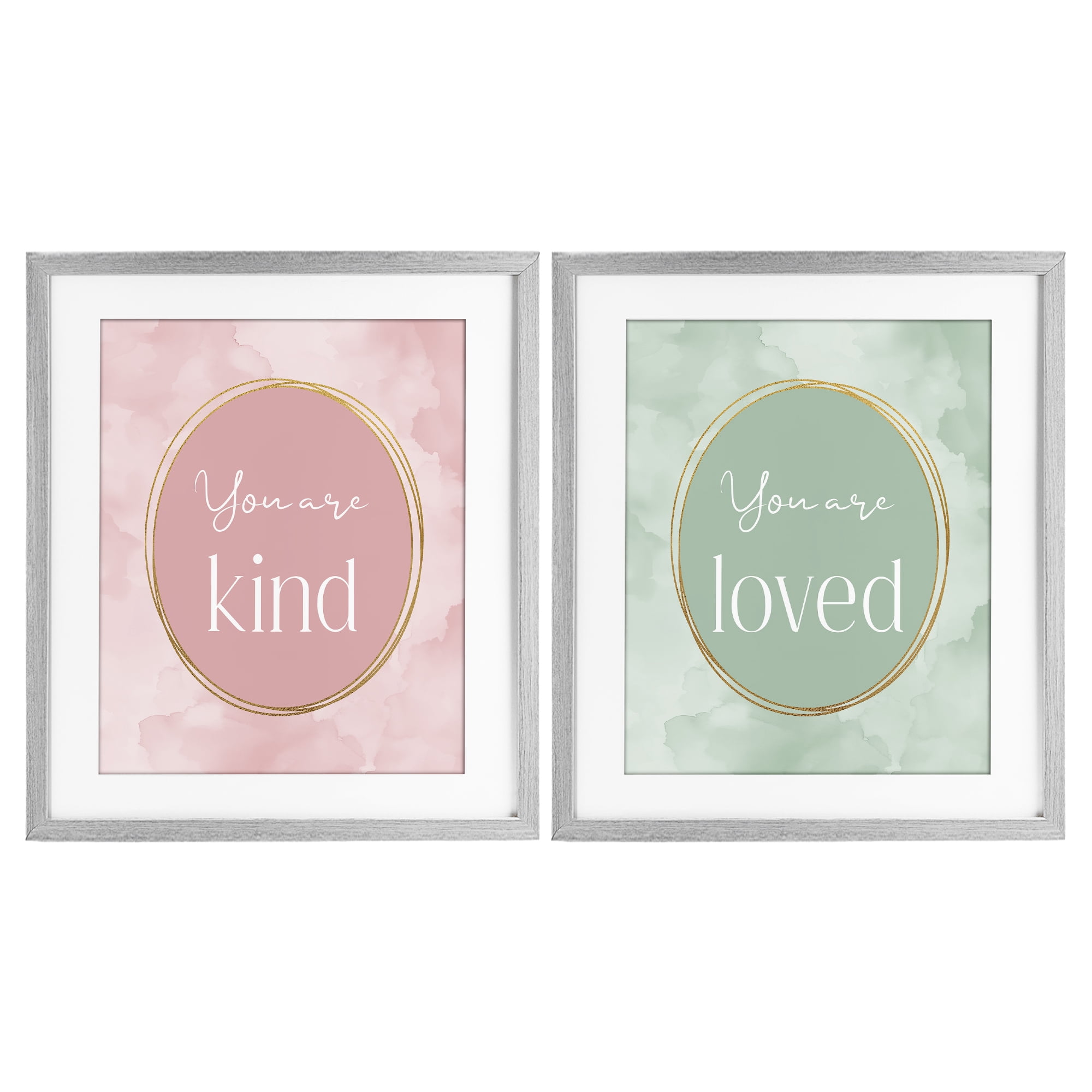Stupell Industries Pastel Golden Affirmations 2 Piece Gray Framed Print Under Glass Set, design by Christine Simpson Art