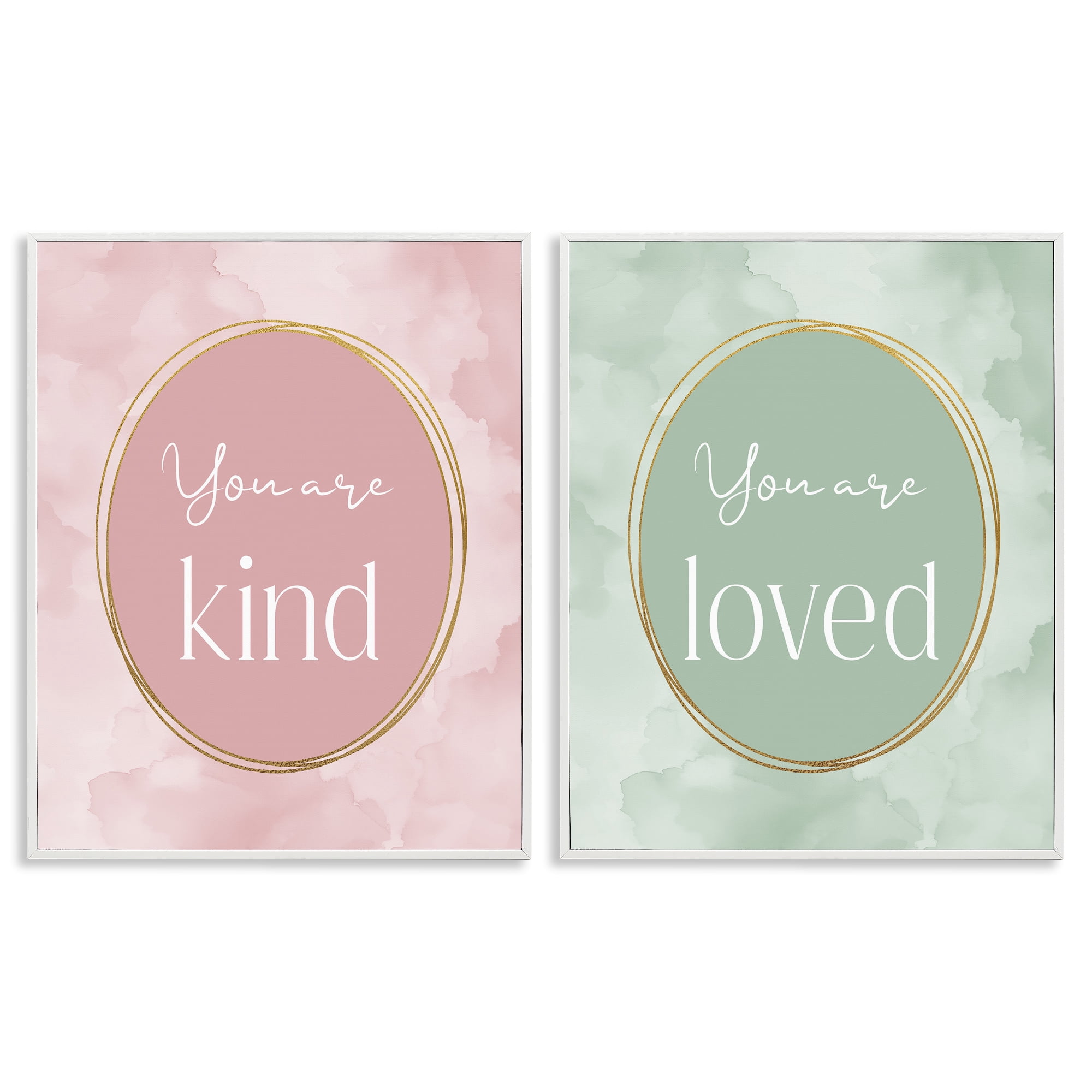 Stupell Industries Pastel Golden Affirmations 2 Piece White Framed Giclee Art Set, design by Christine Simpson Art