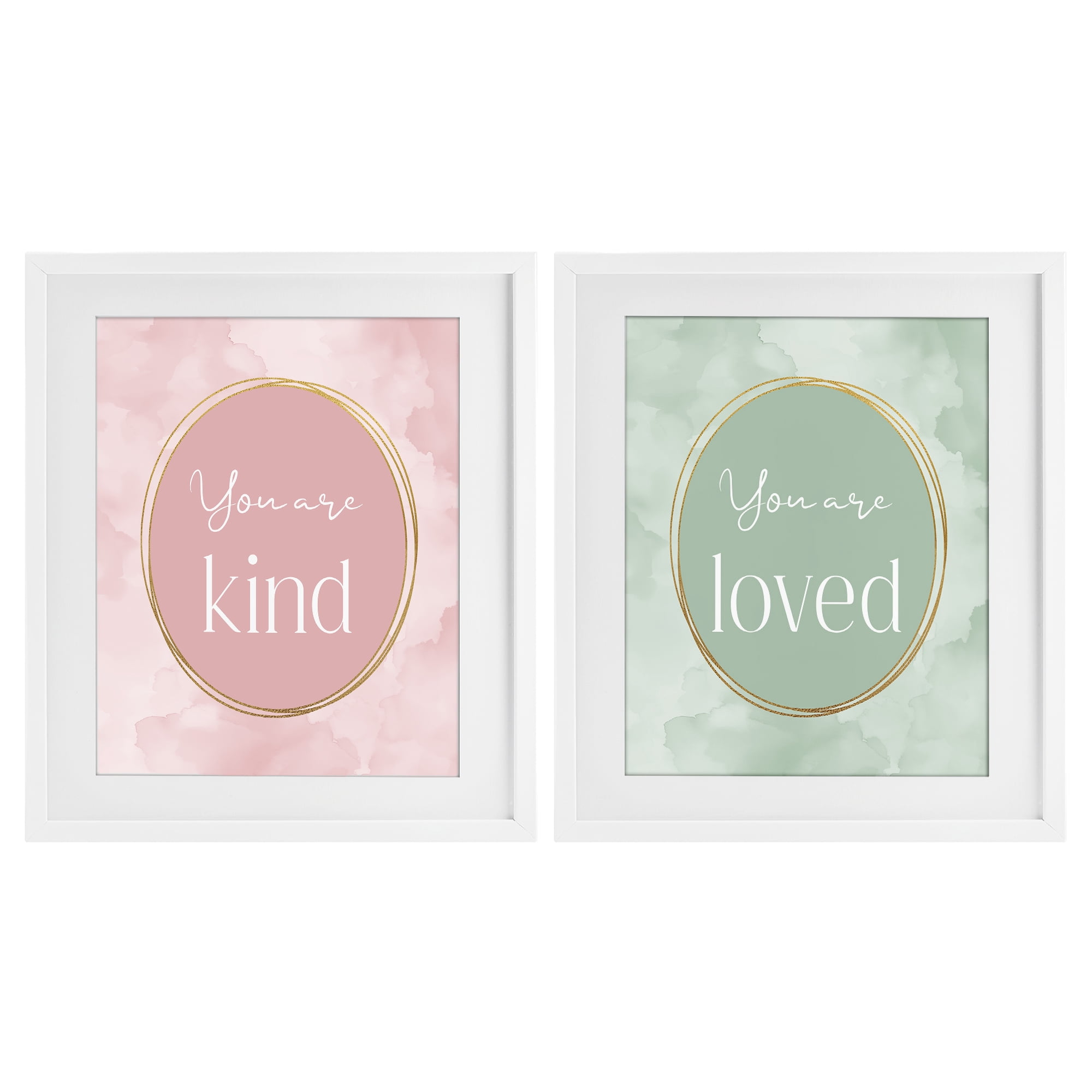 Stupell Industries Pastel Golden Affirmations 2 Piece White Framed Print Under Glass Set, design by Christine Simpson Art
