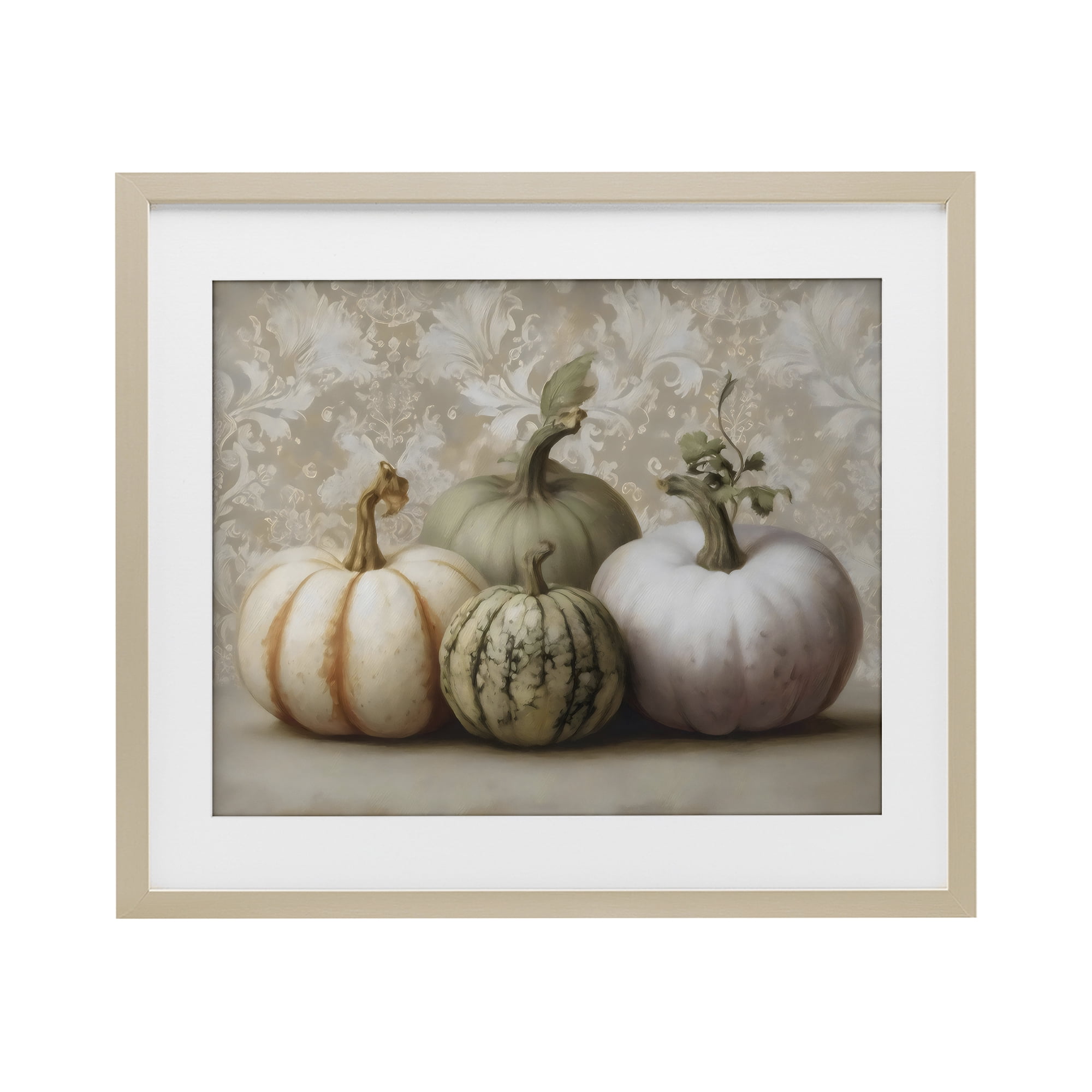 Stupell Industries Pastel Gourds on Vintage Pattern Birch Framed Print Under Glass, design by Arlington Prints
