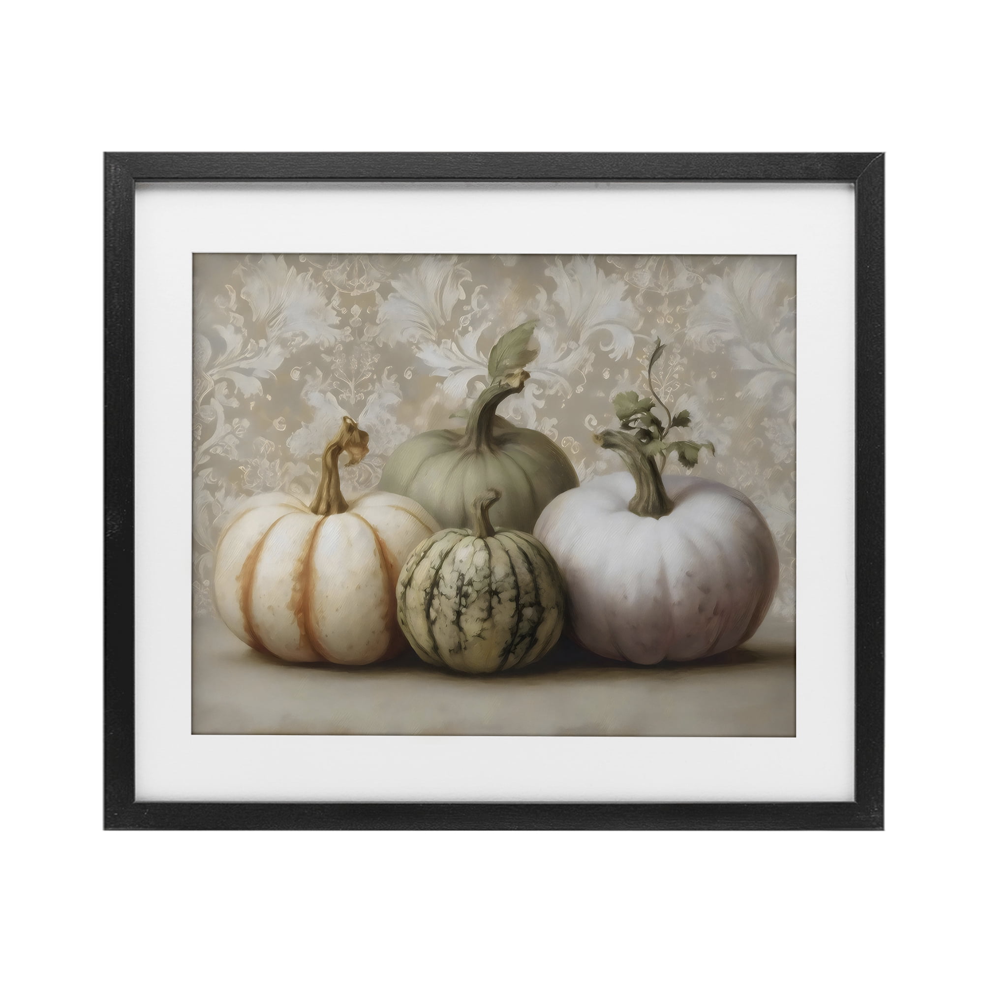 Stupell Industries Pastel Gourds on Vintage Pattern Black Framed Print Under Glass, design by Arlington Prints