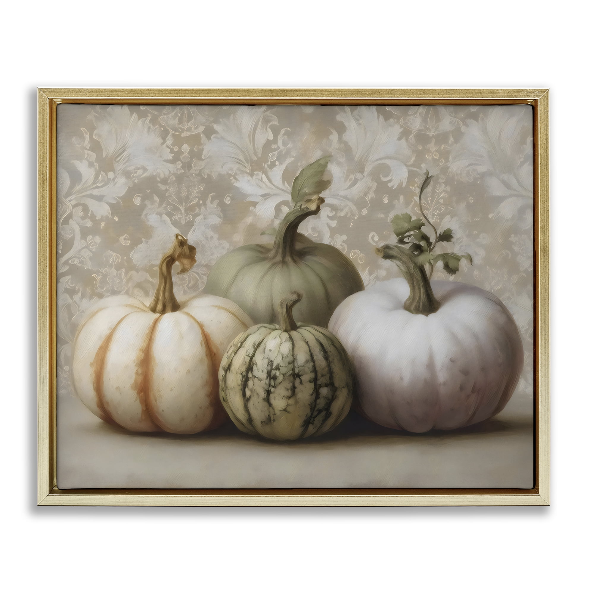Stupell Industries Pastel Gourds on Vintage Pattern Gold Framed Floater Canvas Wall Art, design by Arlington Prints