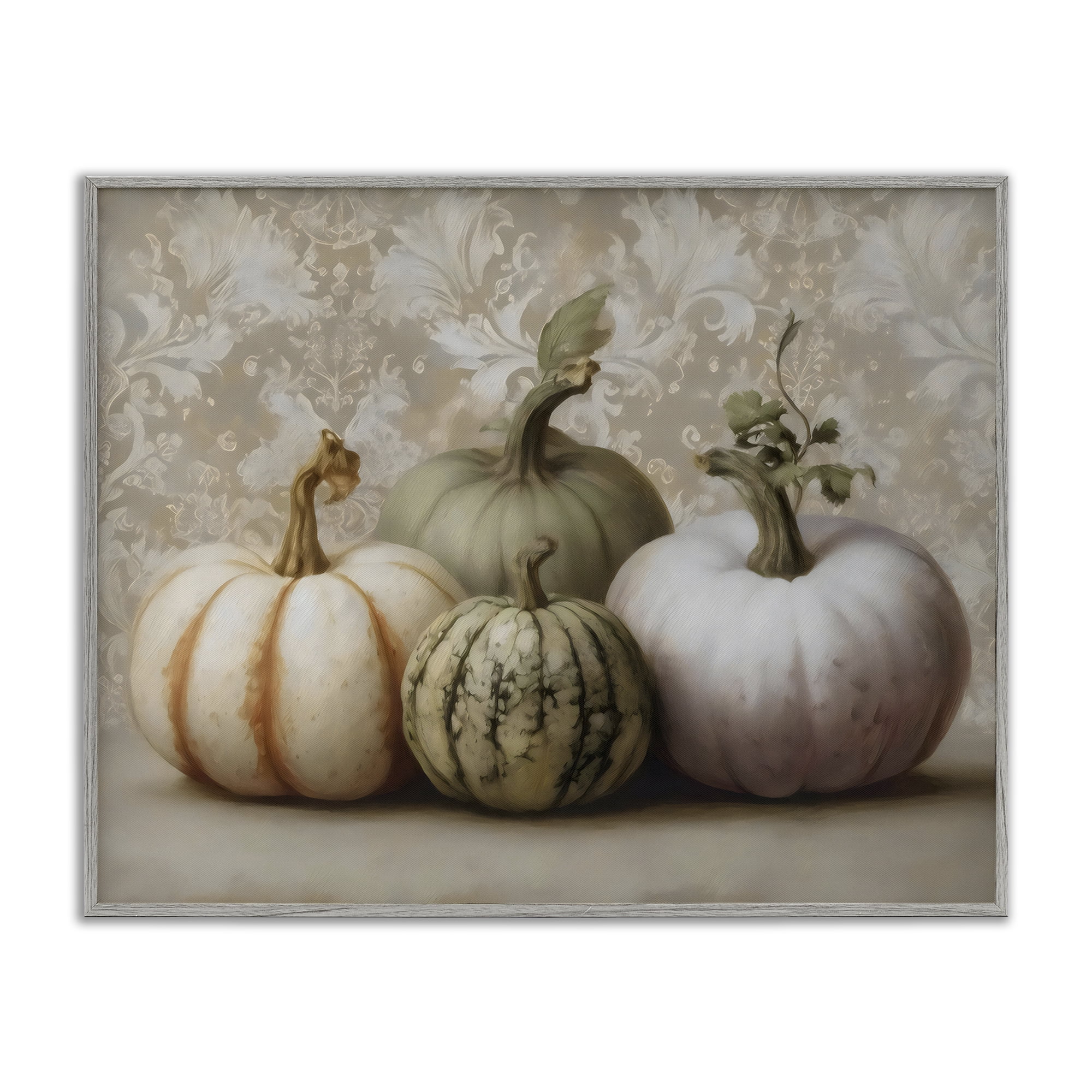 Stupell Industries Pastel Gourds on Vintage Pattern Gray Framed Giclee Art, design by Arlington Prints