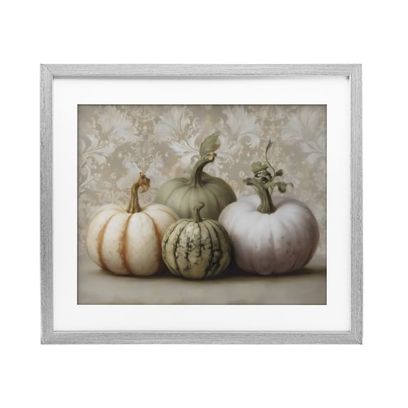 Stupell Industries Victorian Pastel Gourds on Vintage Pattern Gray Framed Print Under Glass, 16 x 13, by Arlington Prints