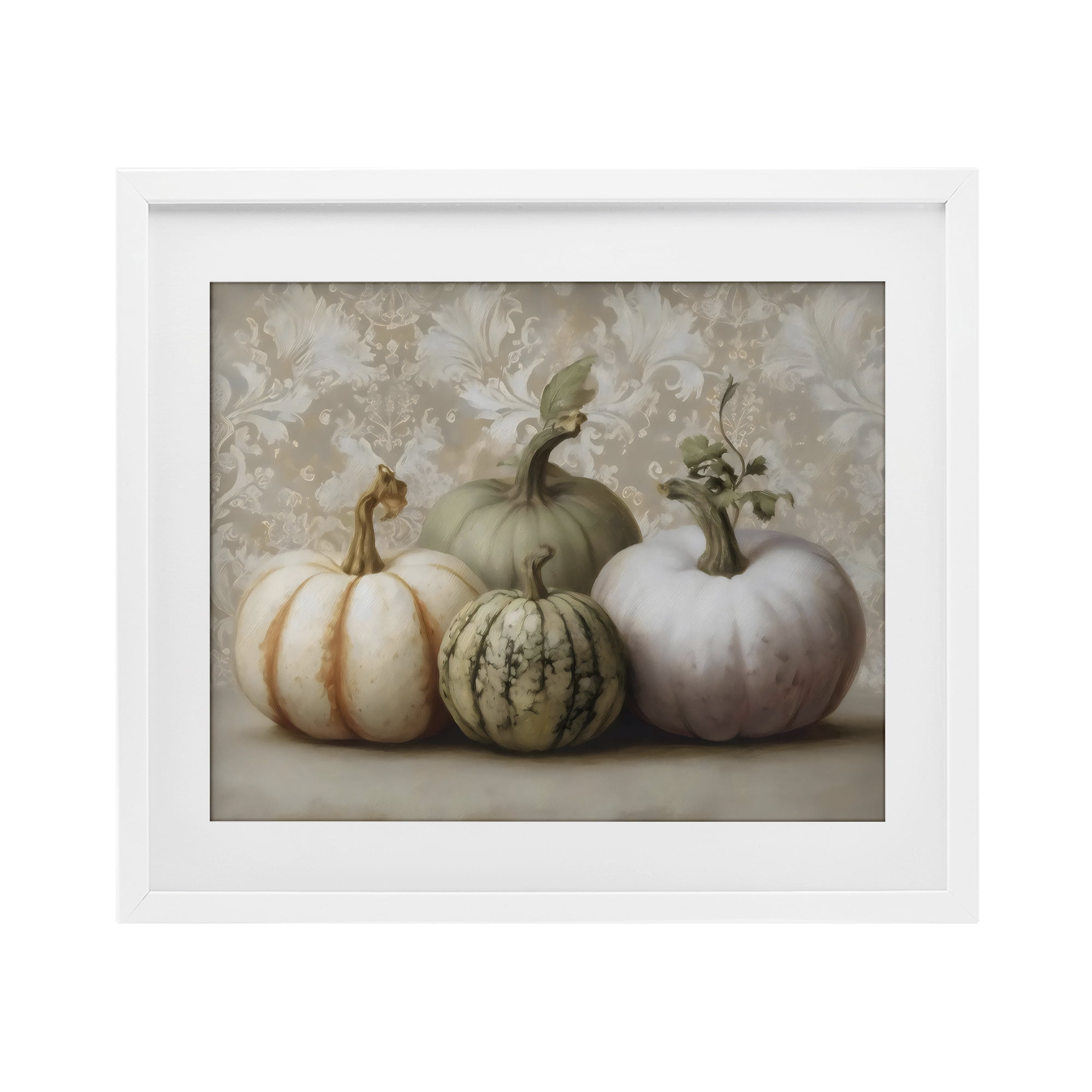 Stupell Industries Pastel Gourds on Vintage Pattern White Framed Print Under Glass, design by Arlington Prints