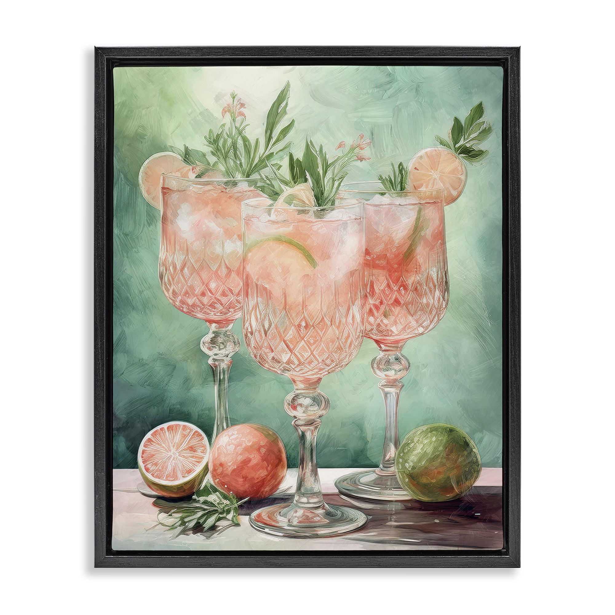 Stupell Industries Pastel Grapefruit Cocktails Food & Beverage Painting Black Floater Framed Canvas Art Print Wall Art, 25 x 31