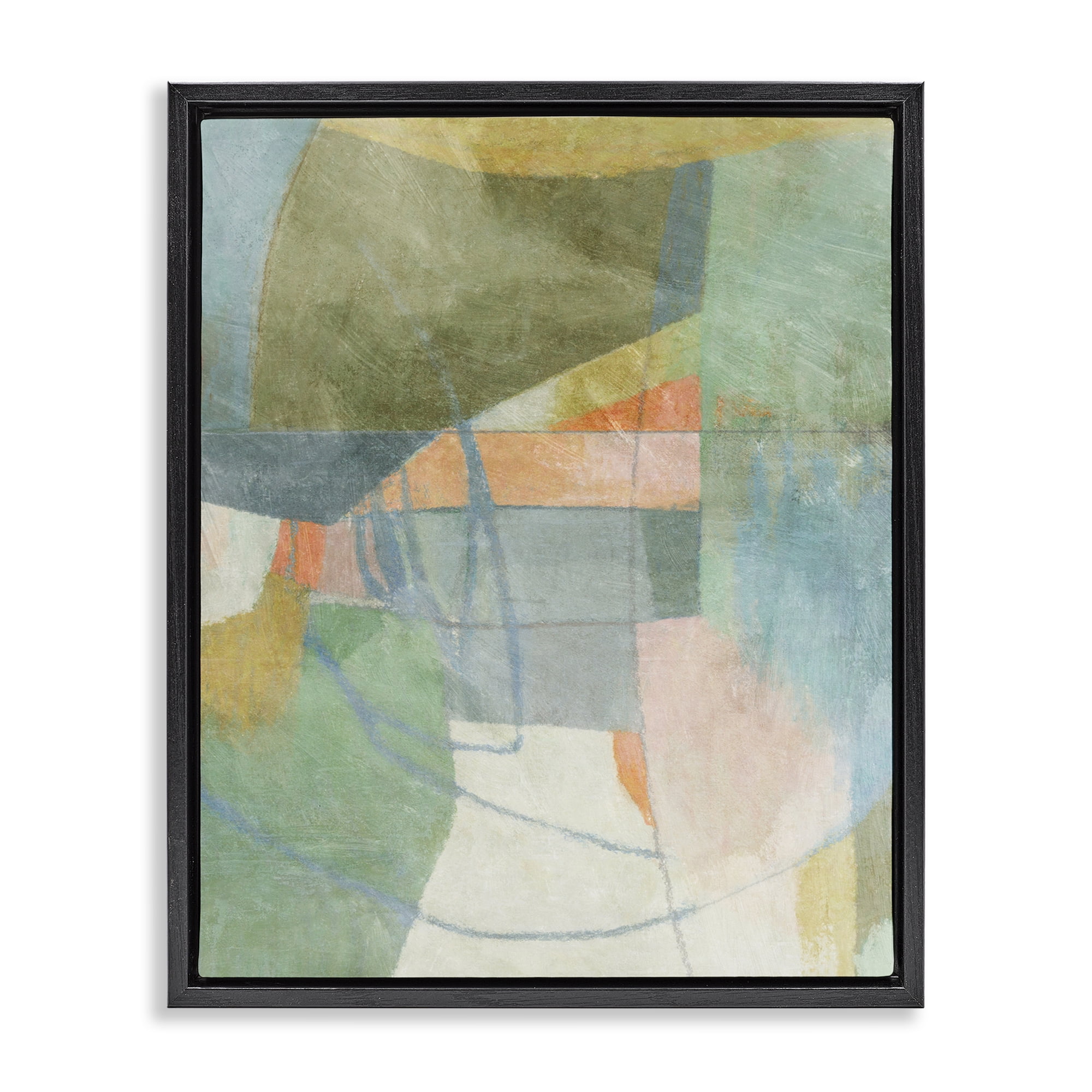 Stupell Industries Pastel & Green Shapes Abstract Painting Black Floater Framed Canvas Art Print Wall Art, 25 x 31