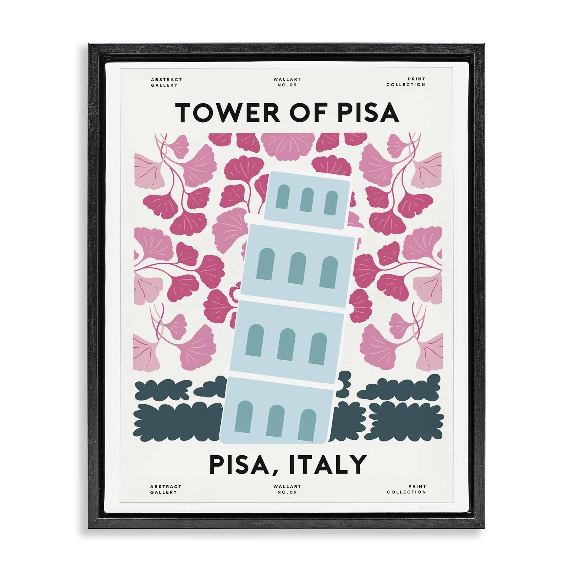 Stupell Industries Pastel Groovy Tower of Pisa Black Framed Floater Canvas Wall Art, design by Omar Escalante