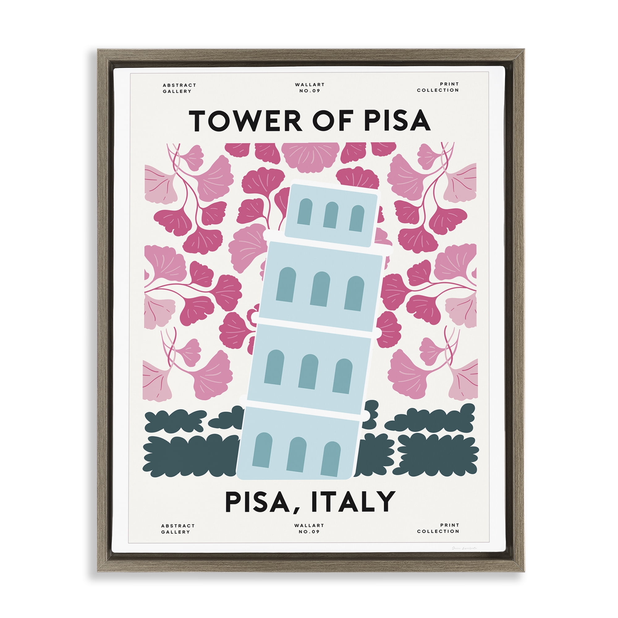 Stupell Industries Pastel Groovy Tower of Pisa Brown Framed Floater Canvas Wall Art, design by Omar Escalante