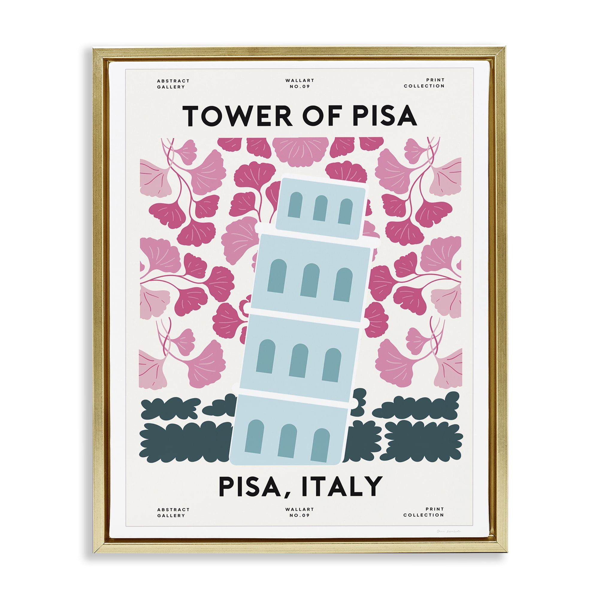 Stupell Industries Pastel Groovy Tower of Pisa Gold Framed Floater Canvas Wall Art, design by Omar Escalante
