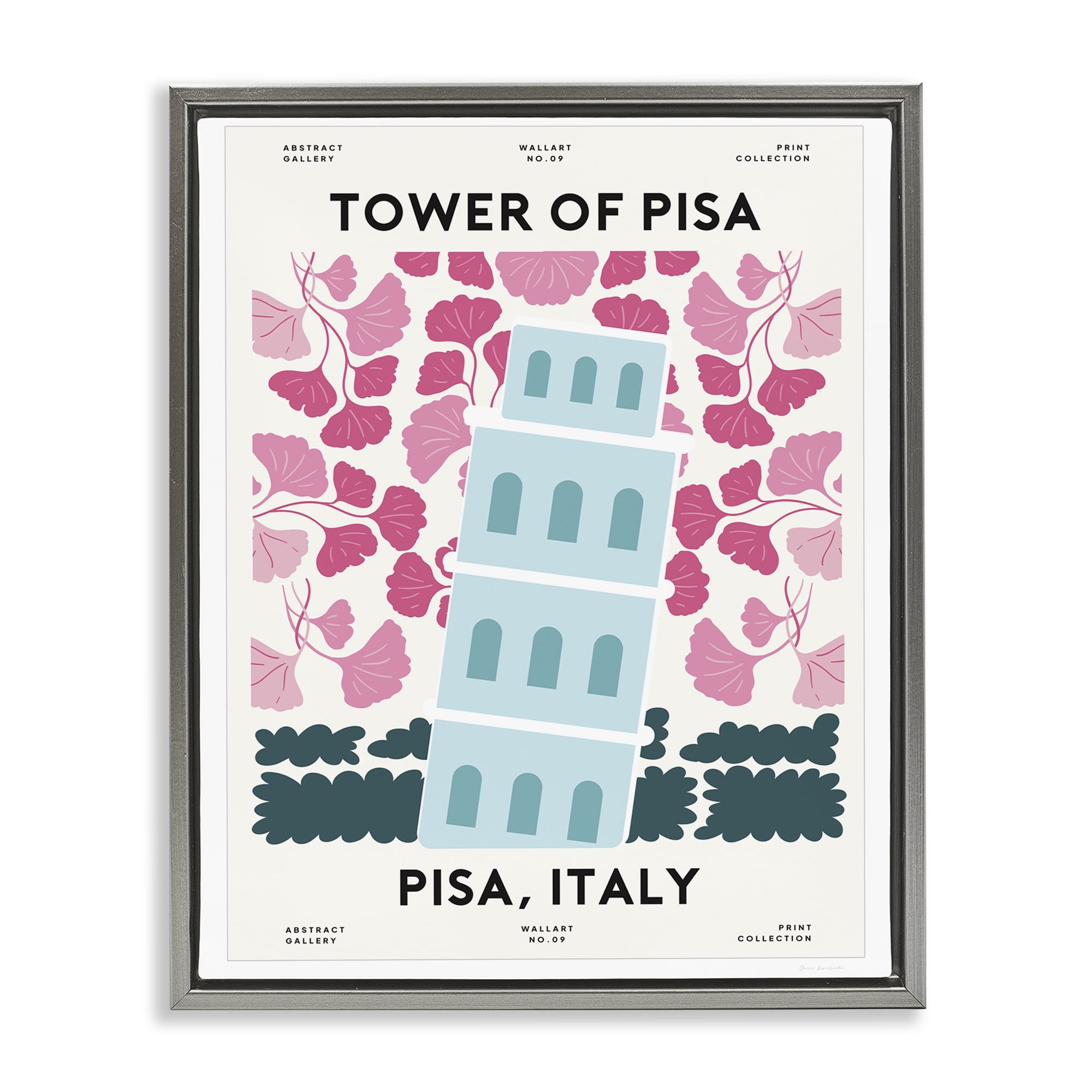 Stupell Industries Pastel Groovy Tower of Pisa Gray Framed Floater Canvas Wall Art, design by Omar Escalante