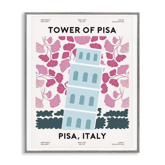 Stupell Industries Pastel Groovy Tower of Pisa Gray Framed Giclee Art, design by Omar Escalante