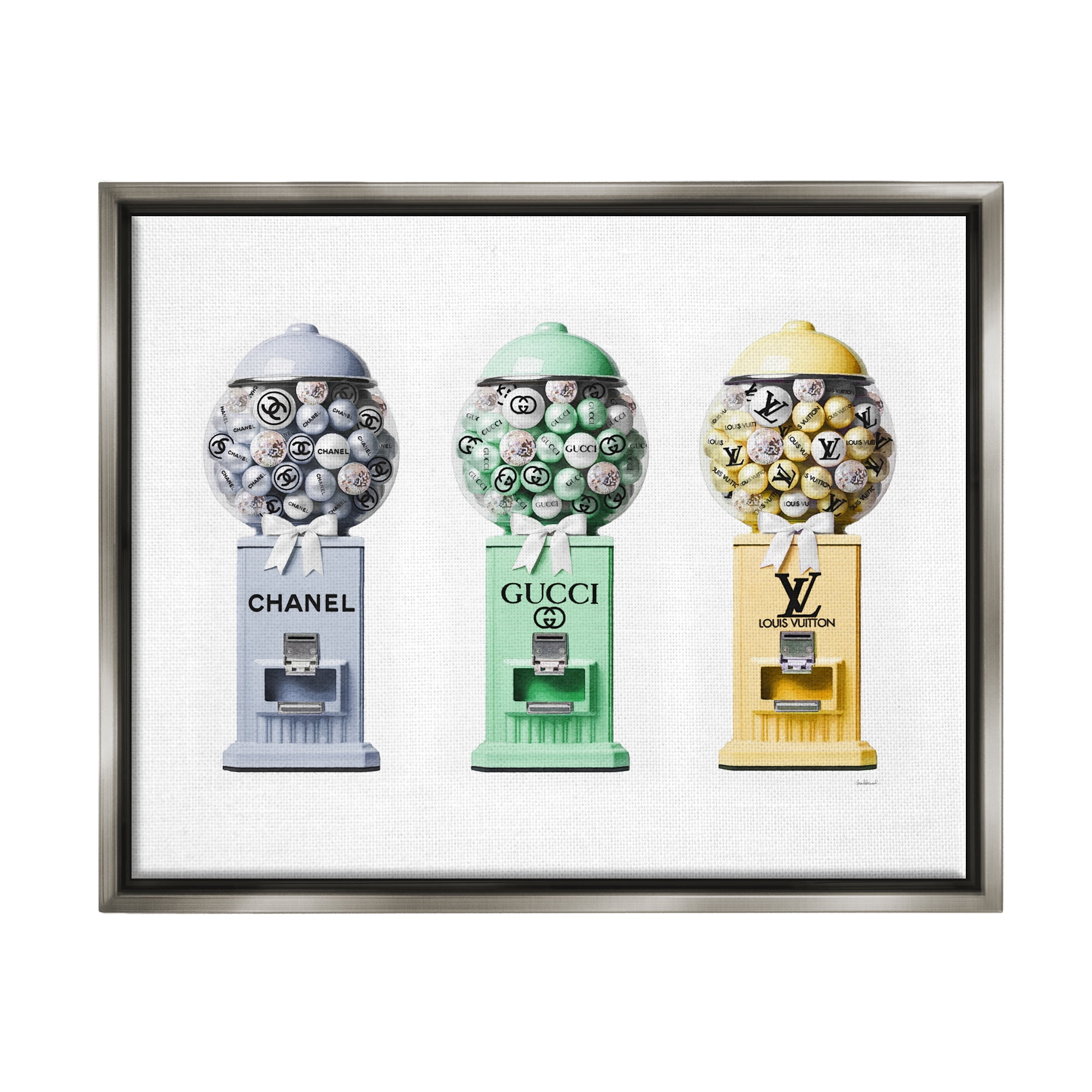 Stupell Industries Pastel Gumball Machines Beauty & Fashion Painting Gray Floater Framed Canvas Art Print Wall Art, 31 x 25