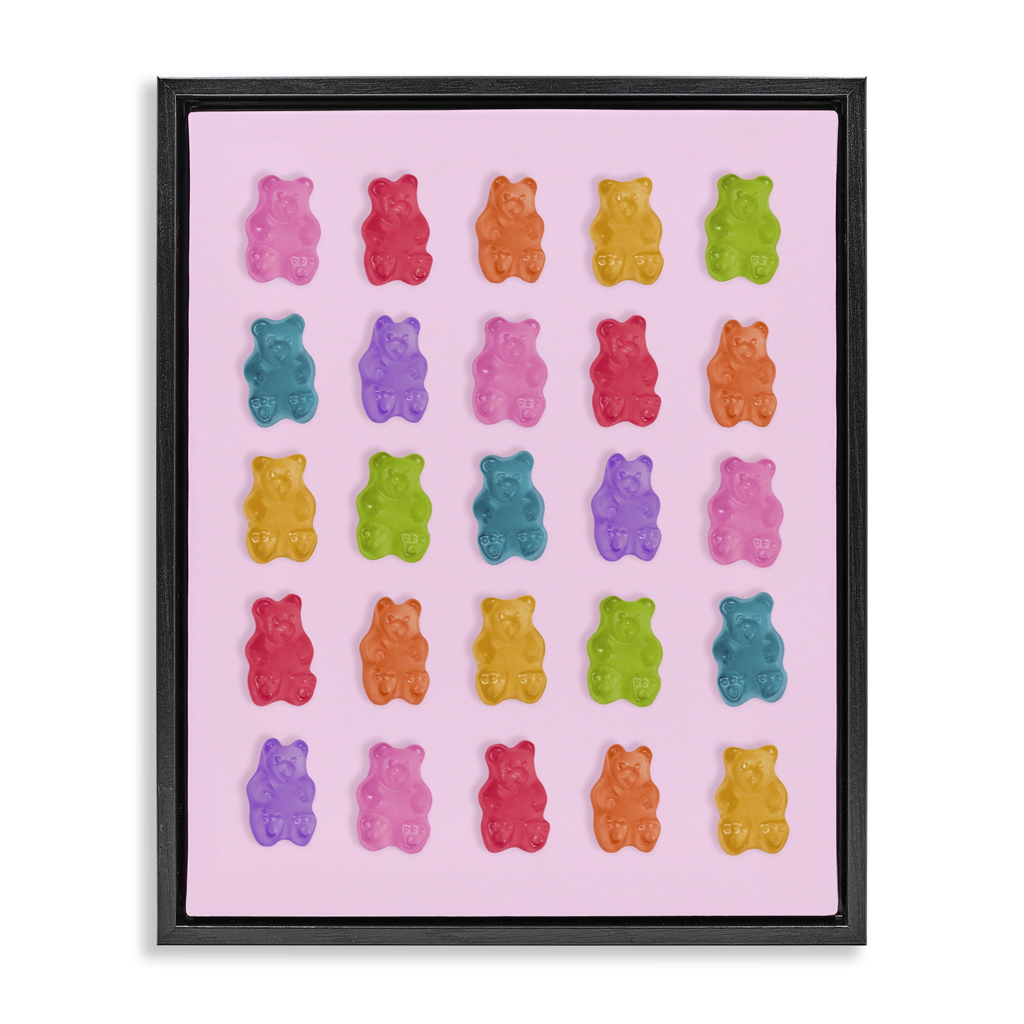 Stupell Industries Pastel Gummies on Pink Black Framed Floater Canvas Wall Art, design by LISH Creative