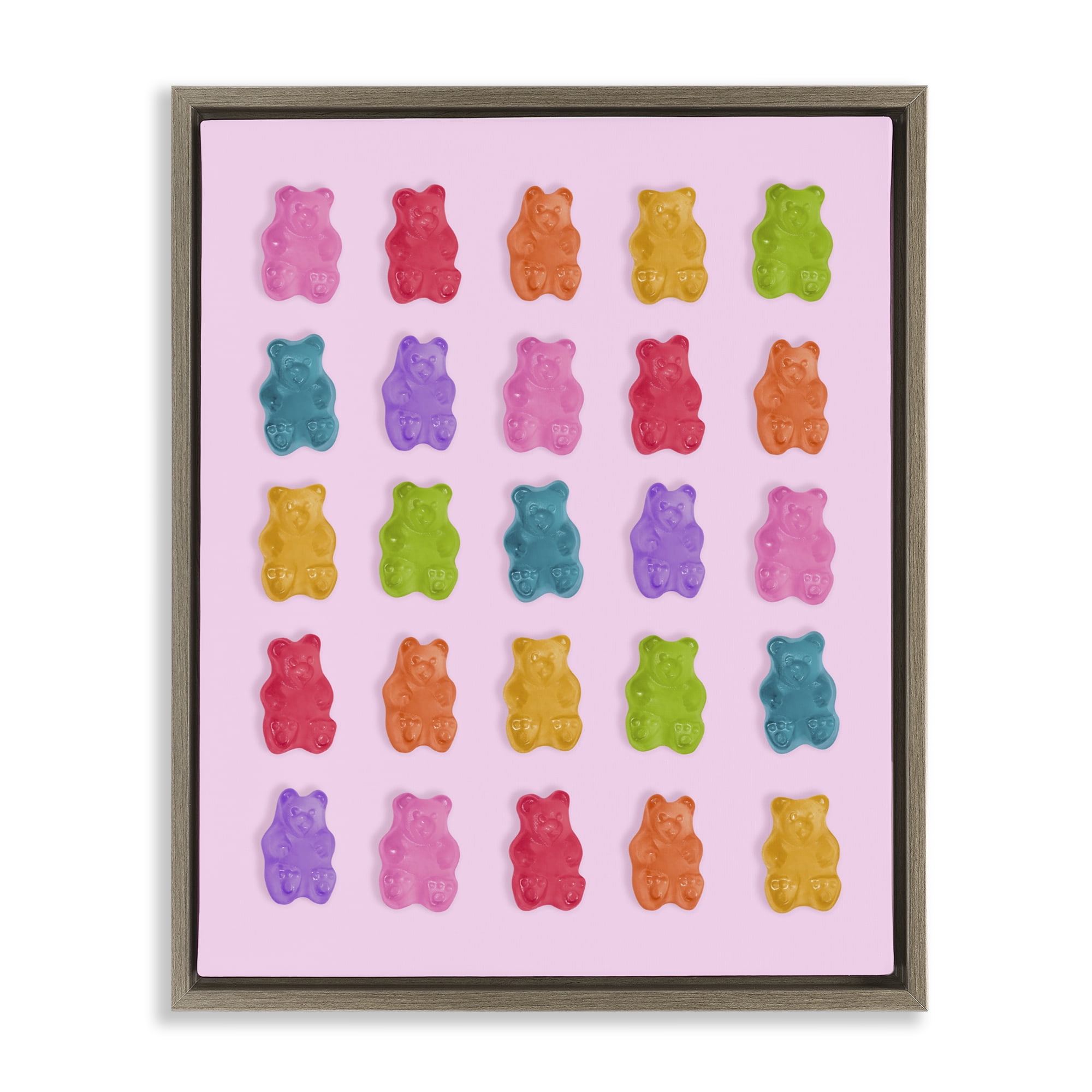 Stupell Industries Pastel Gummies on Pink Brown Framed Floater Canvas Wall Art, design by LISH Creative