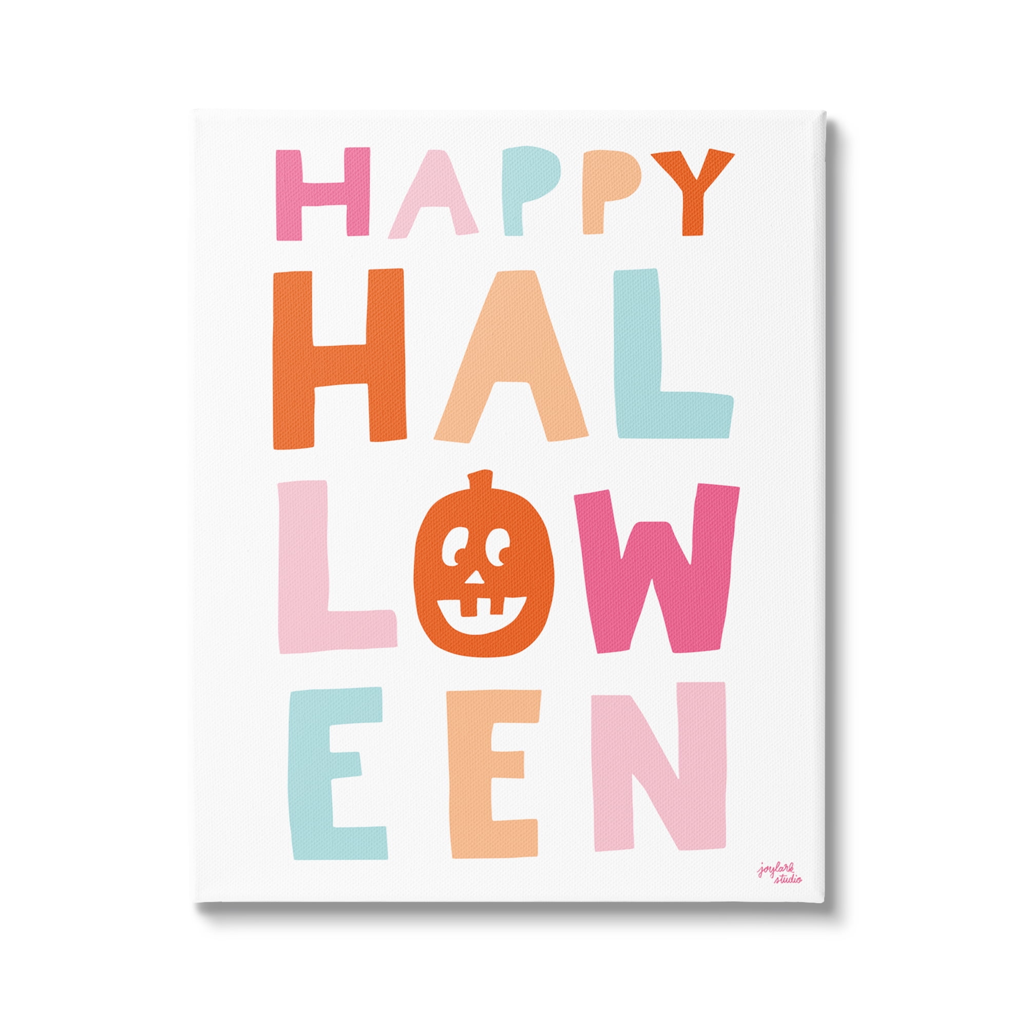Stupell Industries Pastel Happy Halloween Text Whimsical Pumpkin Motif Graphic Art Gallery Wrapped Canvas Print Wall Art, Design by Jess Baskin
