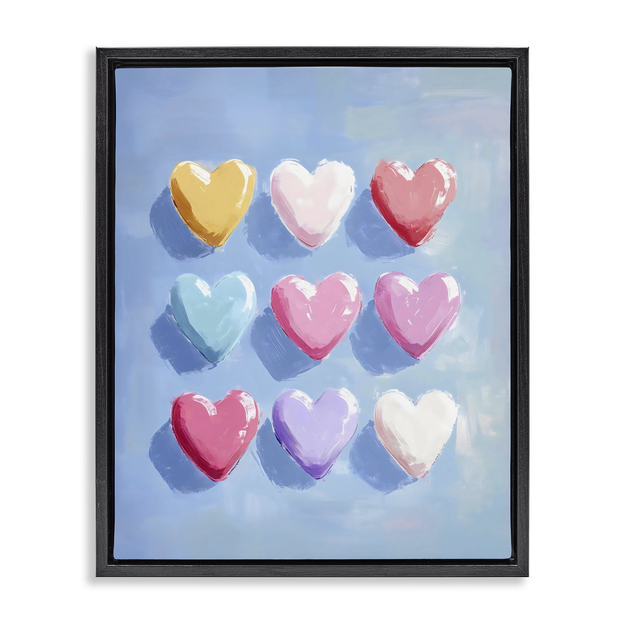 Stupell Industries Pastel Heart Grid Black Framed Floater Canvas Wall Art, design by The Prints Vibe