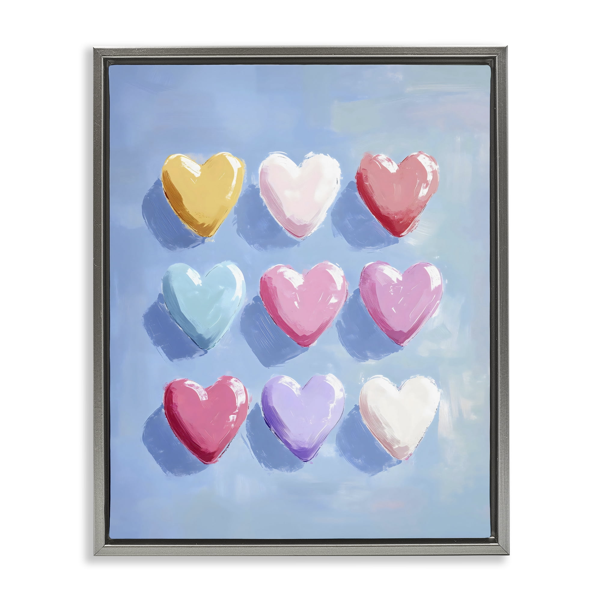 Stupell Industries Pastel Heart Grid Gray Framed Floater Canvas Wall Art, design by The Prints Vibe