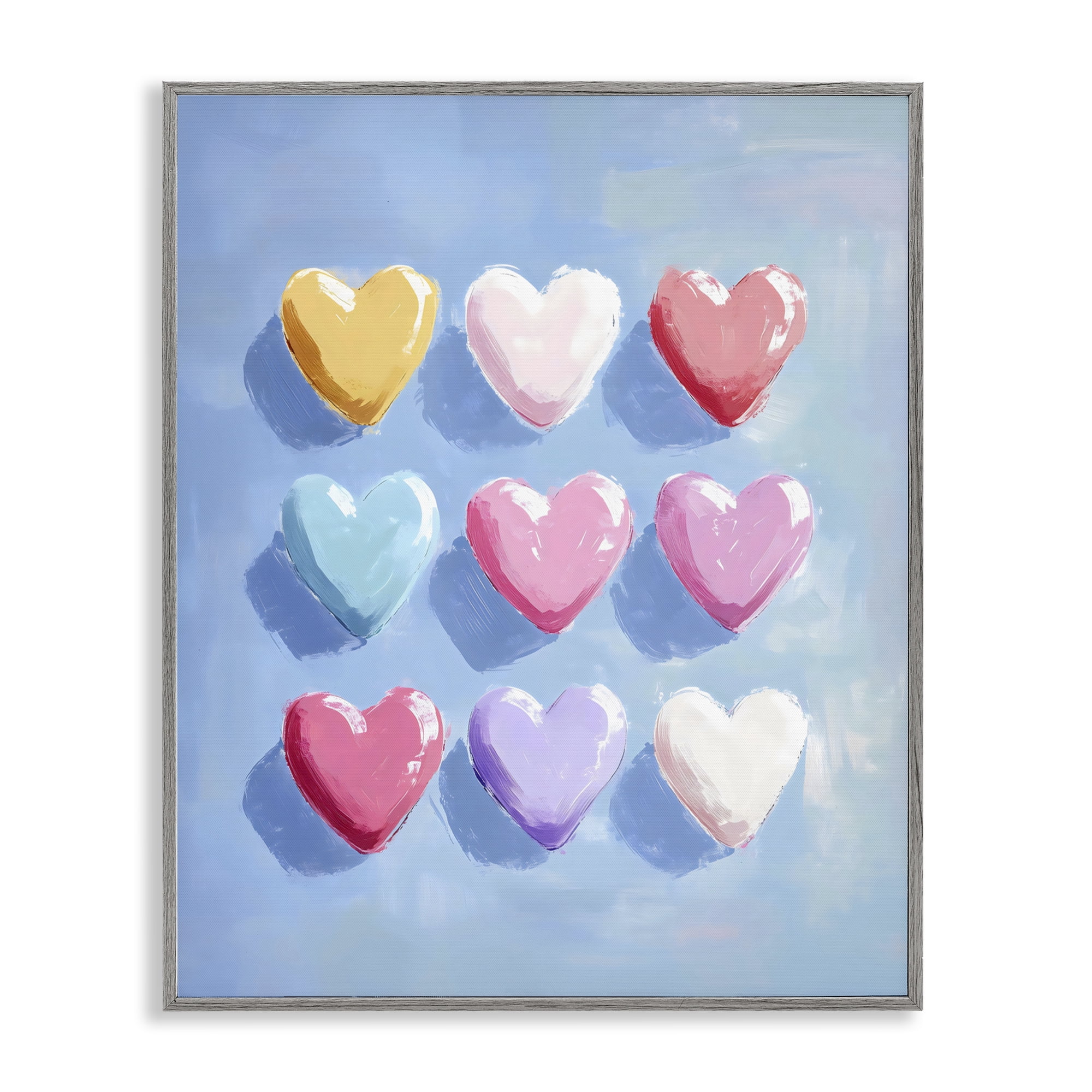 Stupell Industries Pastel Heart Grid Gray Framed Giclee Art, design by The Prints Vibe