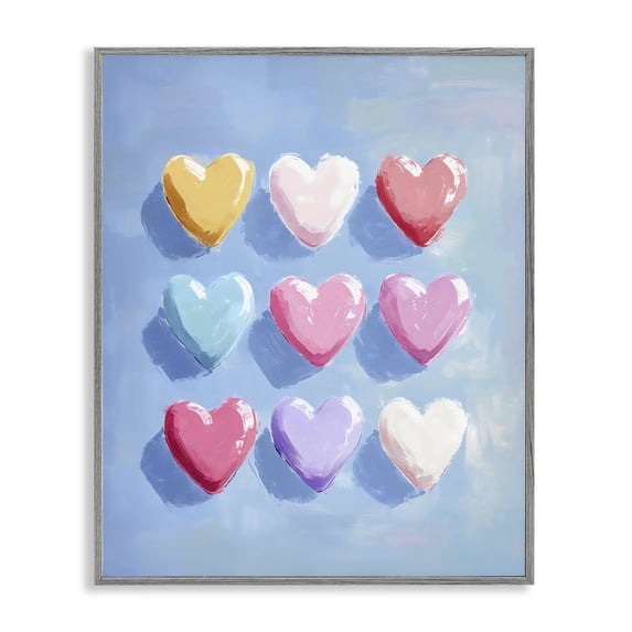 Stupell Industries Contemporary Pastel Heart Grid Gray Framed Giclee Art, 16 x 20, by The Prints Vibe