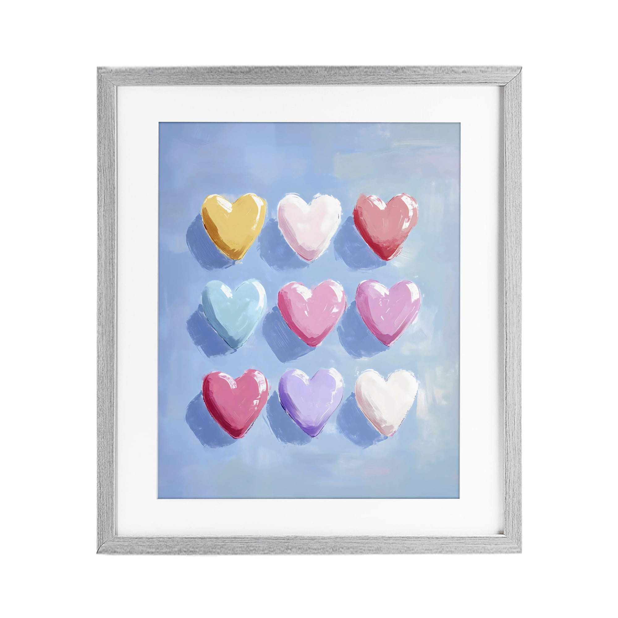 Stupell Industries Pastel Heart Grid Gray Framed Print Under Glass, design by The Prints Vibe