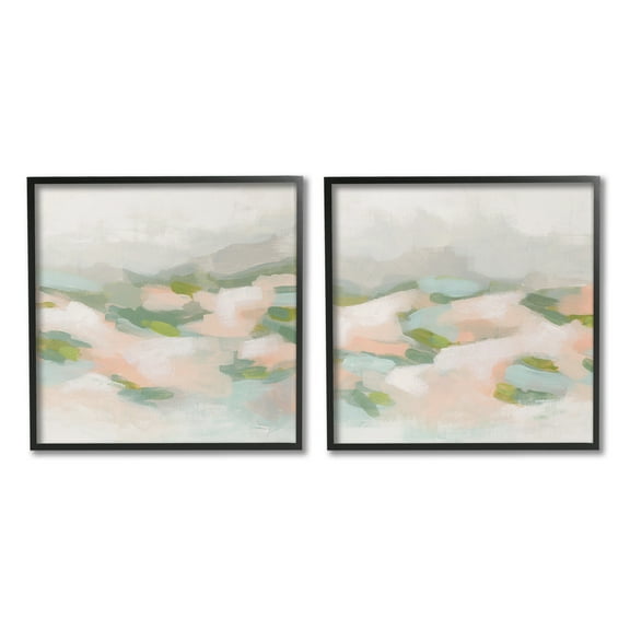 Stupell Industries Pastel Hills Abstraction Landscape Painting Black Framed Art Print Wall Art, 12 x 12, Set of 2
