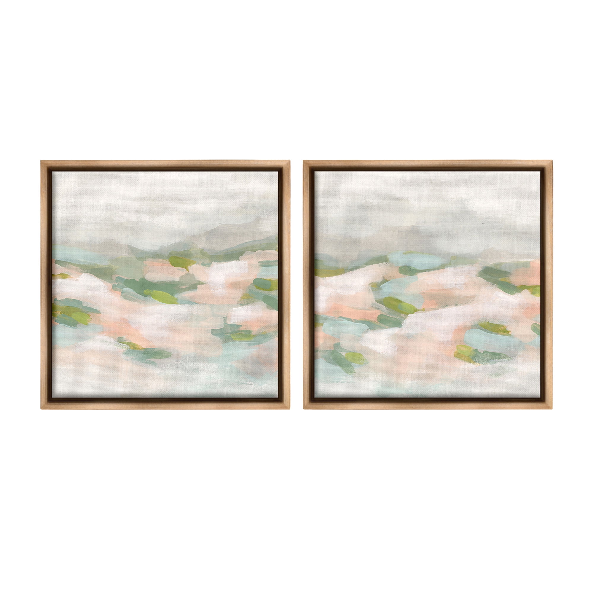Stupell Industries Pastel Hills Abstraction Landscape Painting Brown Floater Framed Canvas Art Print Wall Art, 18 x 18, Set of 2